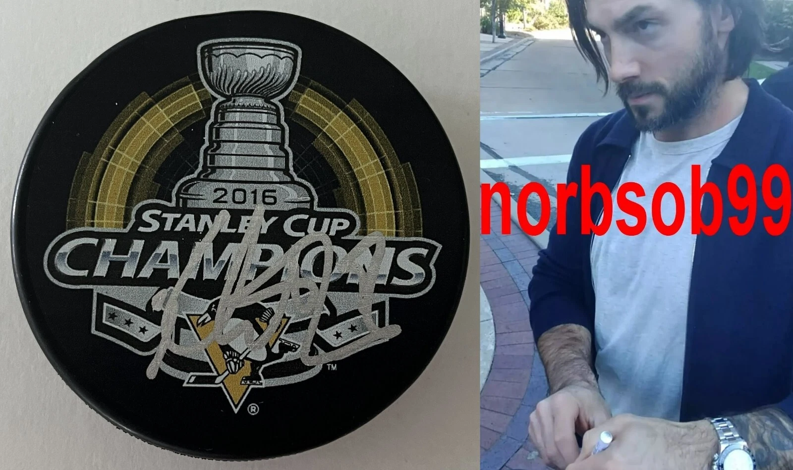 KRIS LETANG SIGNED PITTSBURGH PENGUINS 2016 STANLEY CUP PUCK w/PROOF BECKETT COA