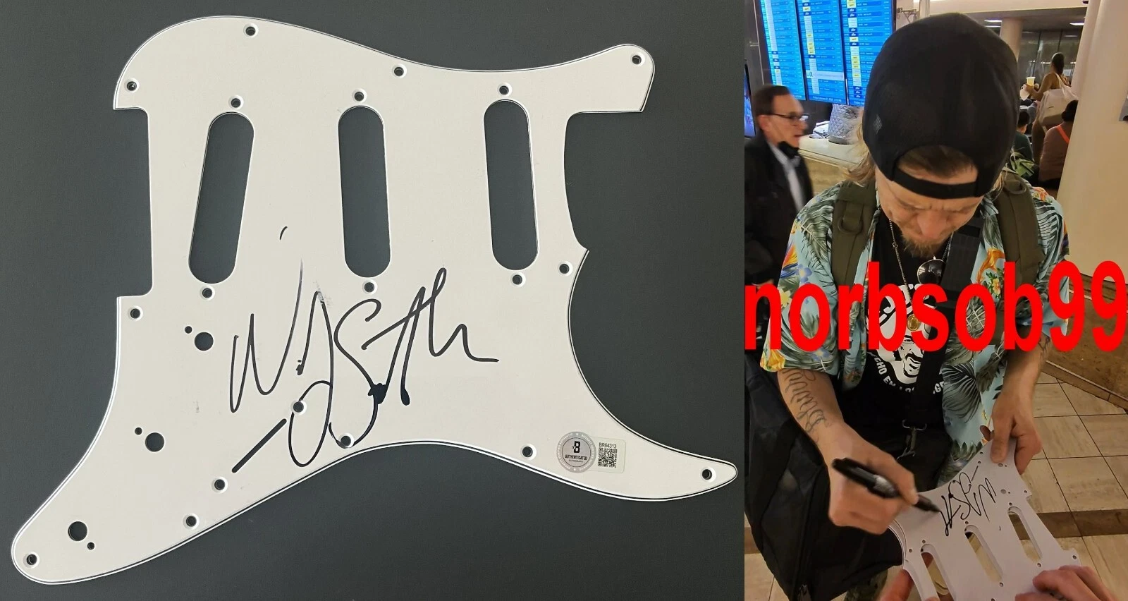 WES SCANTLIN SIGNED PUDDLE OF MUDD GUITAR PICKGUARD w/EXACT PROOF & BECKETT COA