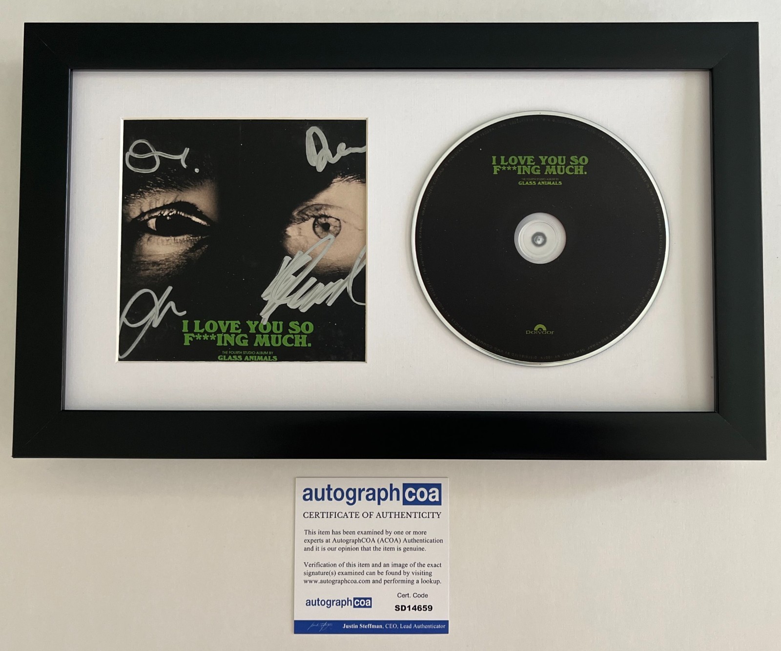 GLASS ANIMALS SIGNED I LOVE YOU SO F***ING MUCH FRAMED CD w/ AUTOGRAPH ACOA COA