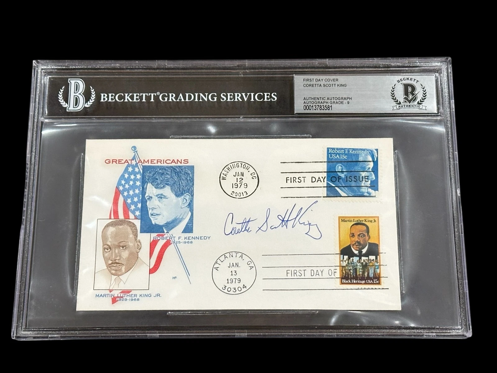 Coretta Scott King Civil Rights Wife MLK Signed Autograph FDC BAS Beckett Slab