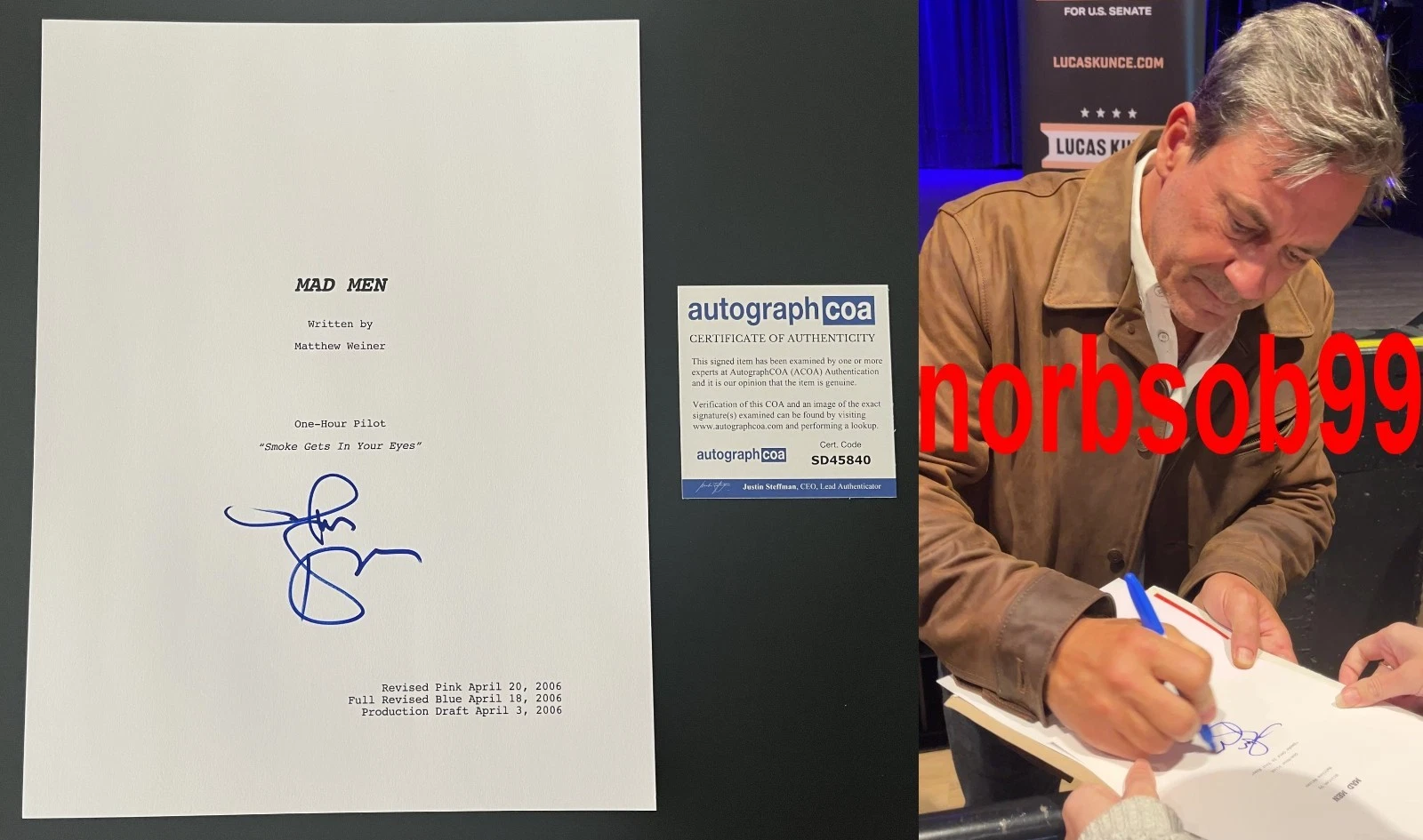 JON HAMM SIGNED MAD MEN FULL PILOT SCRIPT w/EXACT PROOF & AUTOGRAPH COA ACOA