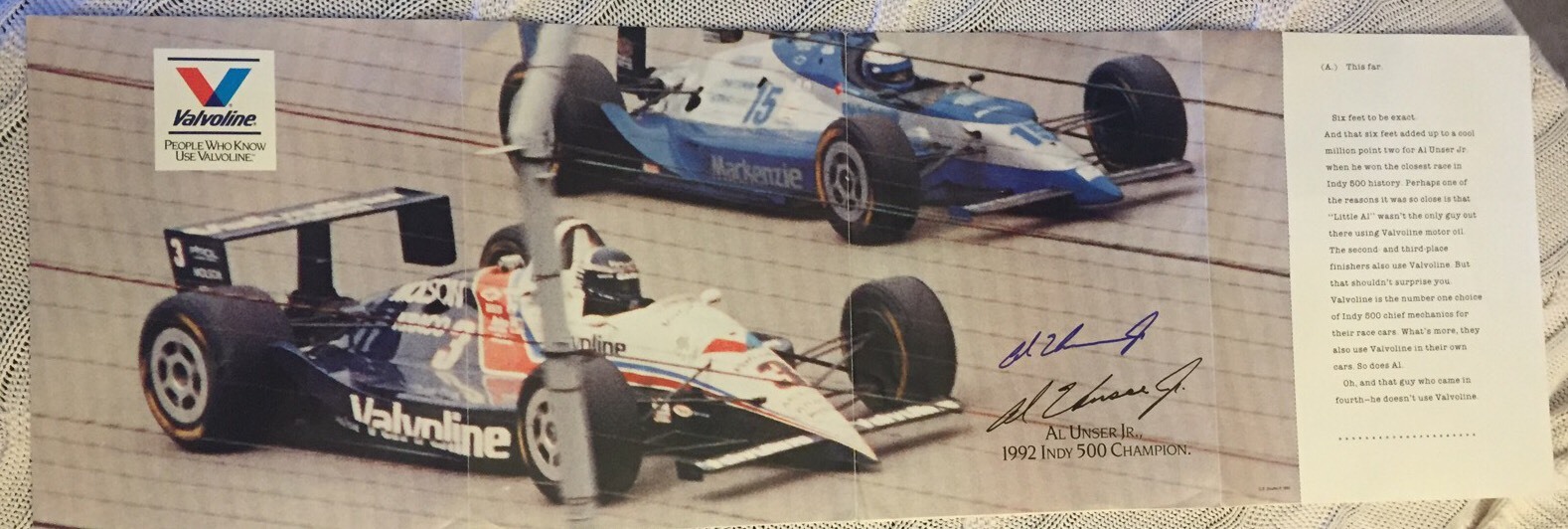 Al Unser Jr Indy 500 Signed Fold Out Poster Indianapolis Autographed