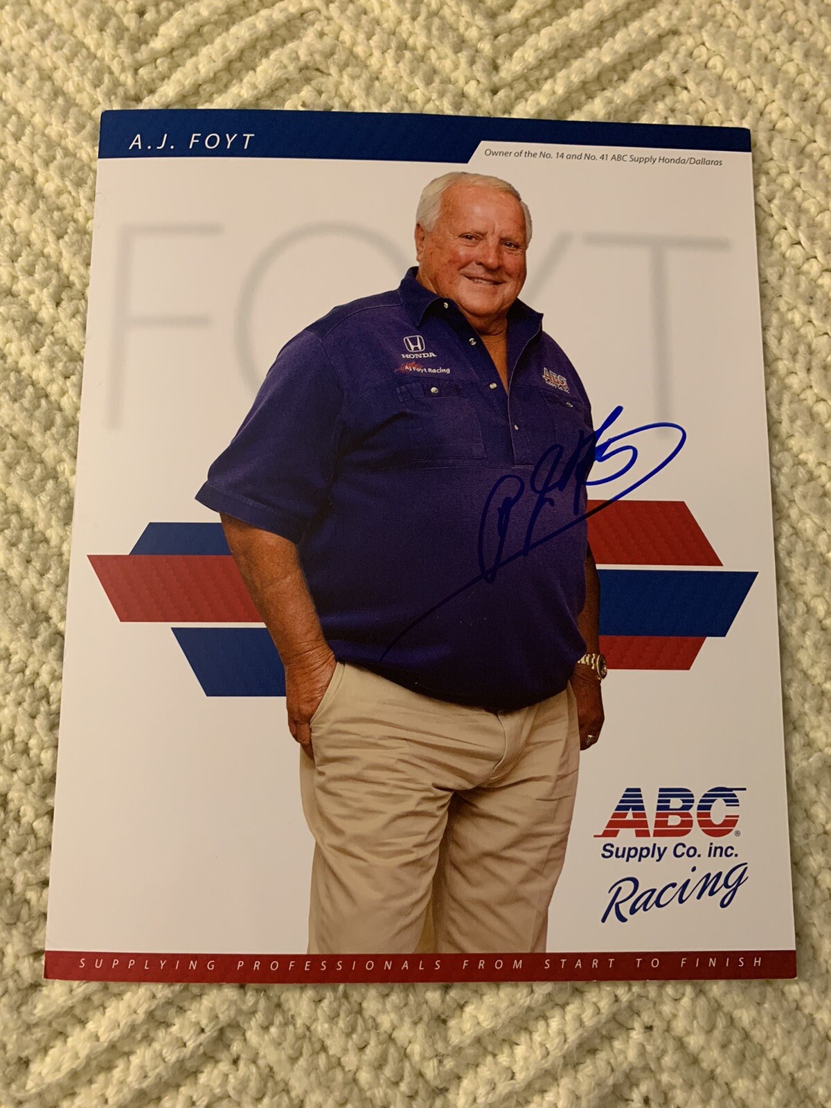 A J Foyt Signed Indianapolis 500 Promo Card Indy Car Autographed