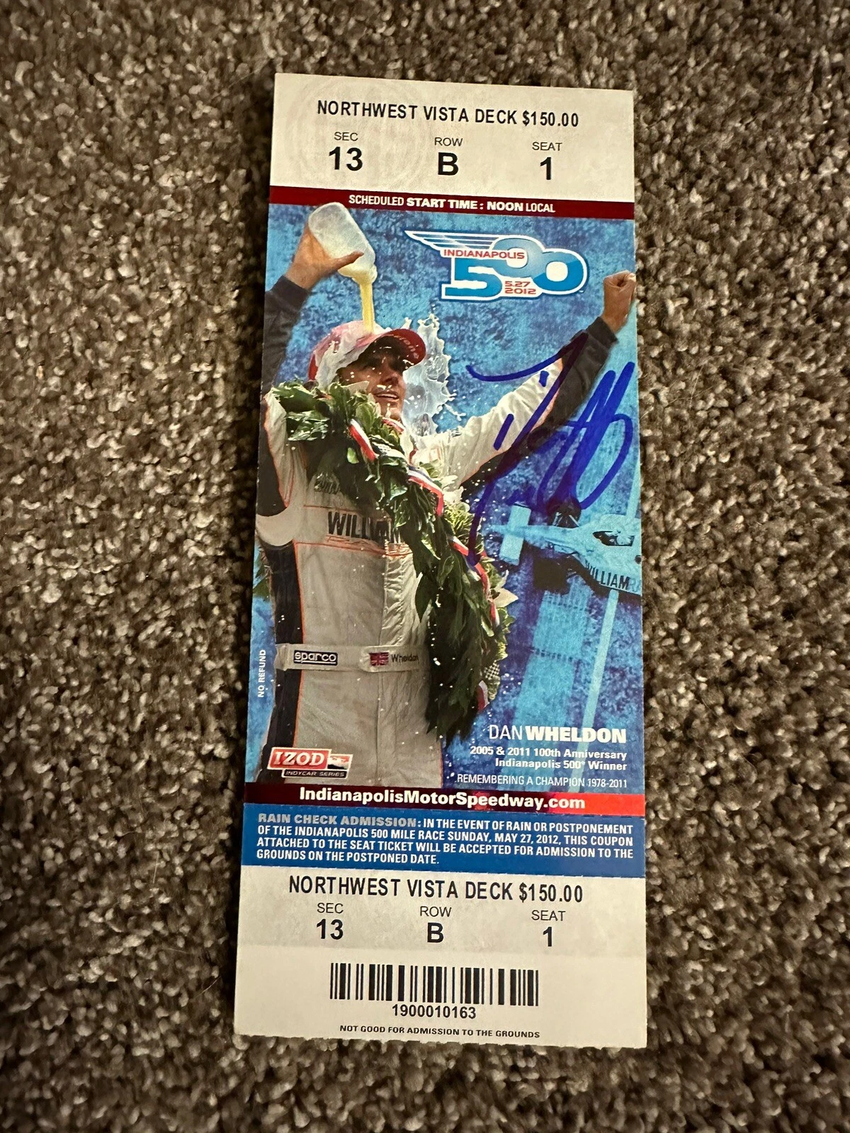 Dario Franchitti Signed Indianapolis Indy 500 Ticket 2011 Race Winner