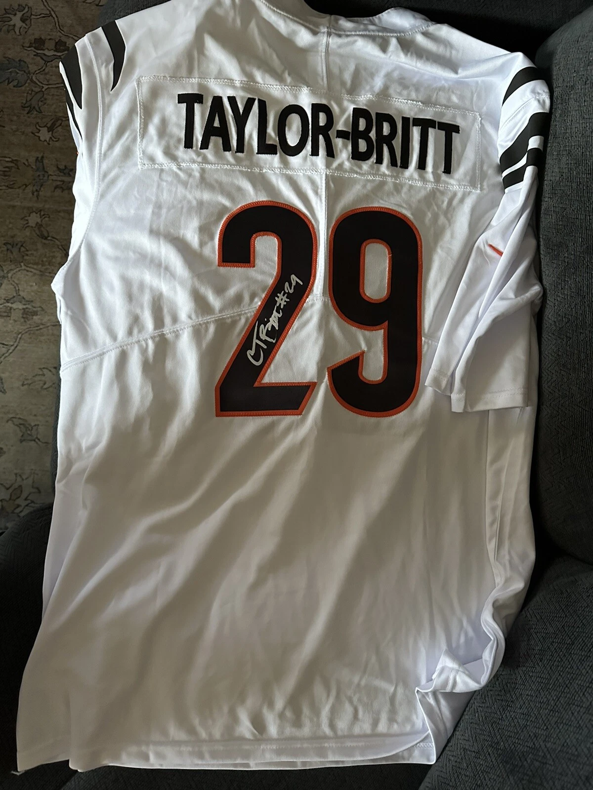 Can Taylor Britt SIGNED Bengals Jersey Stitched XL JSA Authentication COA