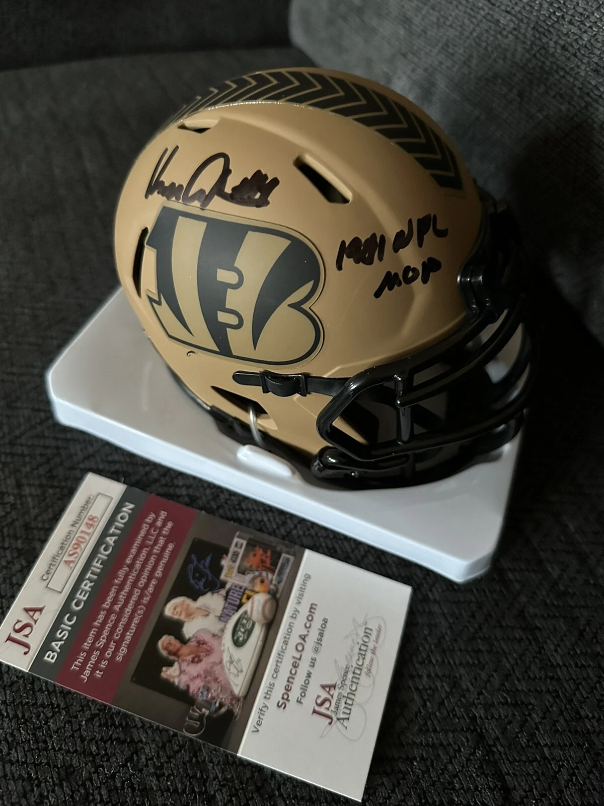 Ken Anderson Bengals Signed Salute to Service Mini Helmet JSA Authenticated COA
