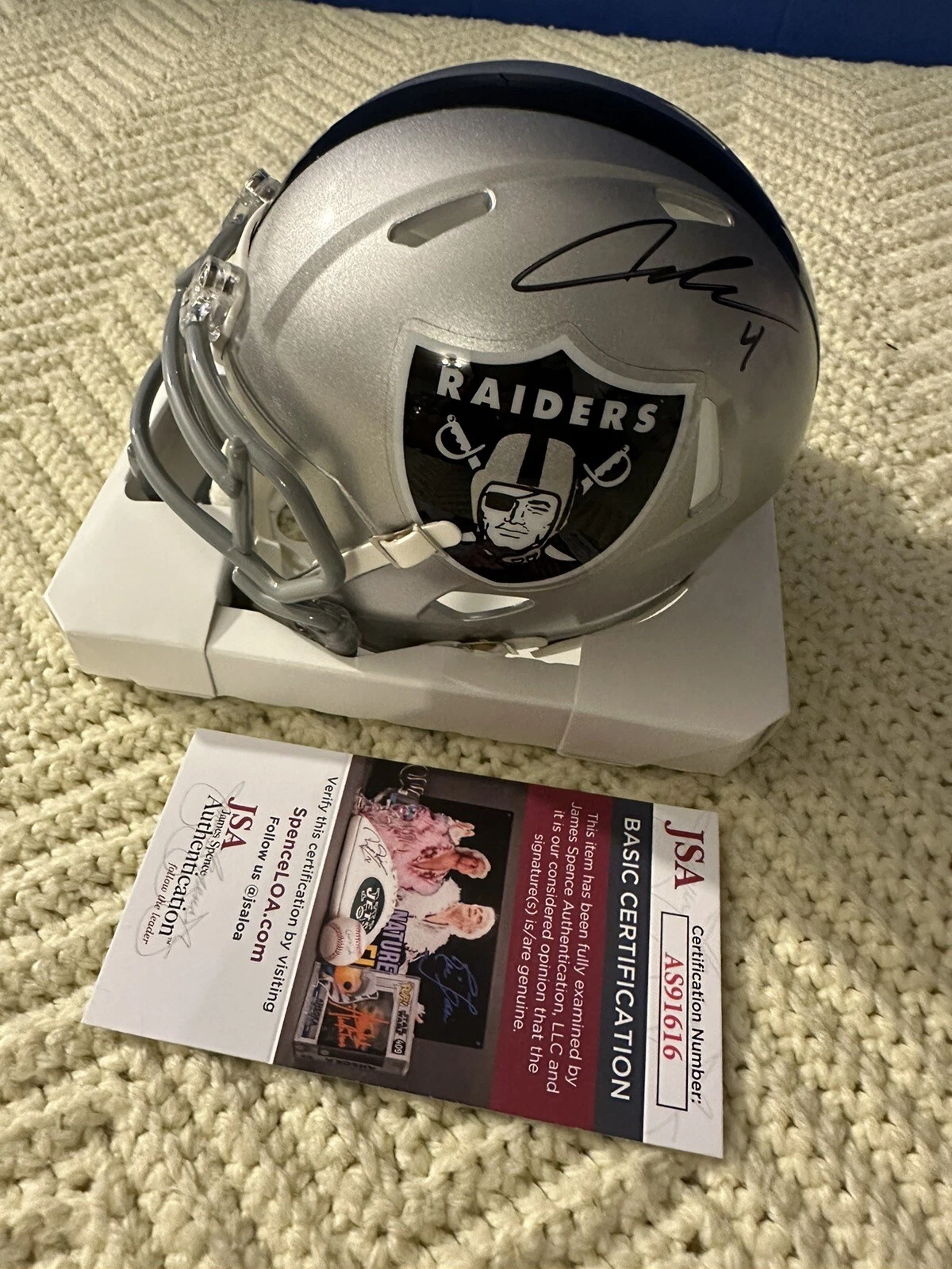 Aiden O'Connell Signed Mini Helmet Raiders Autographed JSA Authentication COA