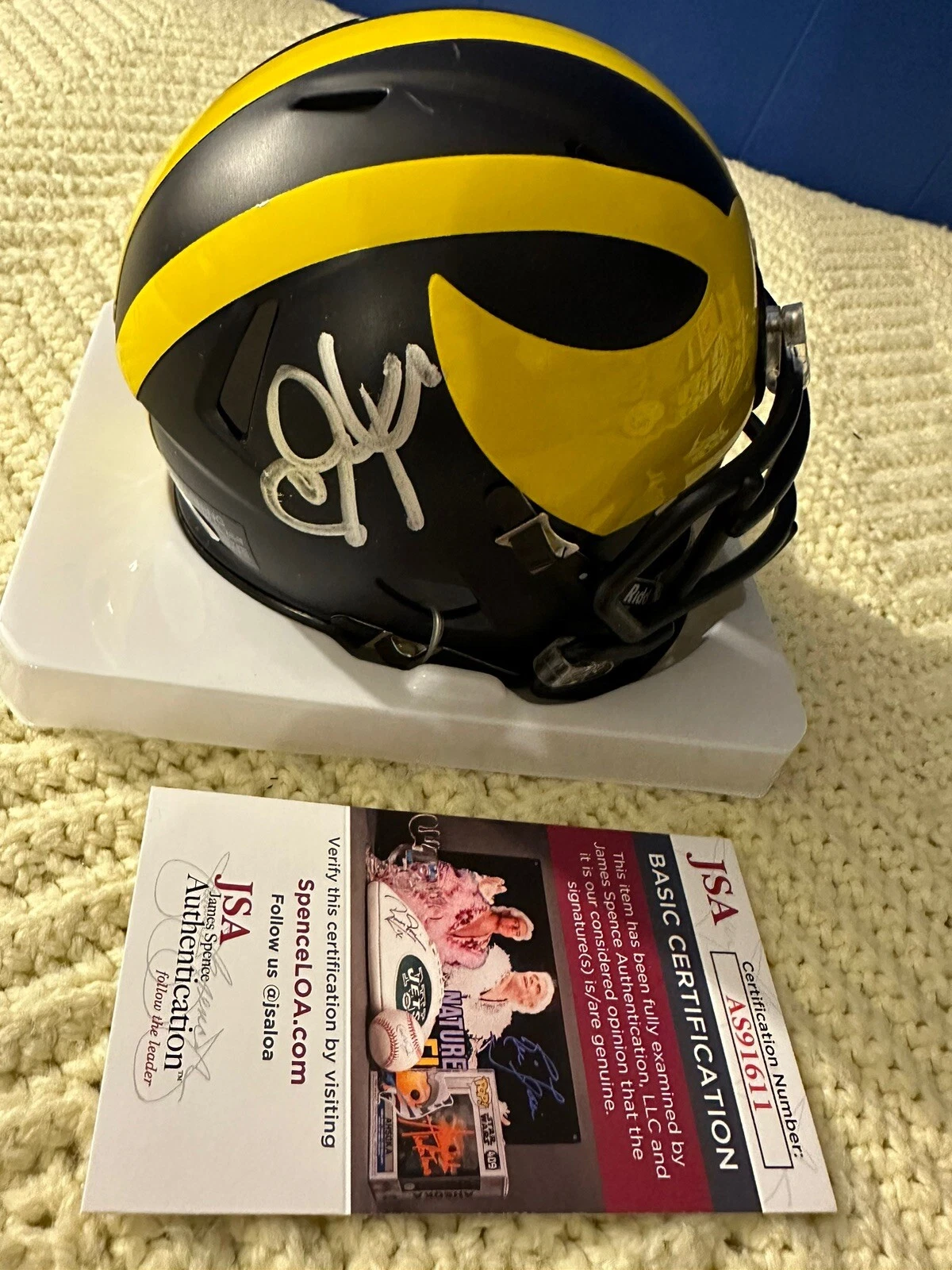 Sherrone Moore Signed Mini Helmet JSA Authenticated COA Michigan Wolverines