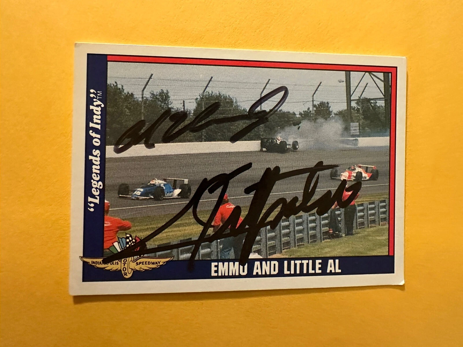 SIGNED TRADING CARD INDY CAR INDIANAPOLIS 500 EMERSON FITTIPALDI & AL UNSER JR COLLECTIBLE MEMORABILIA