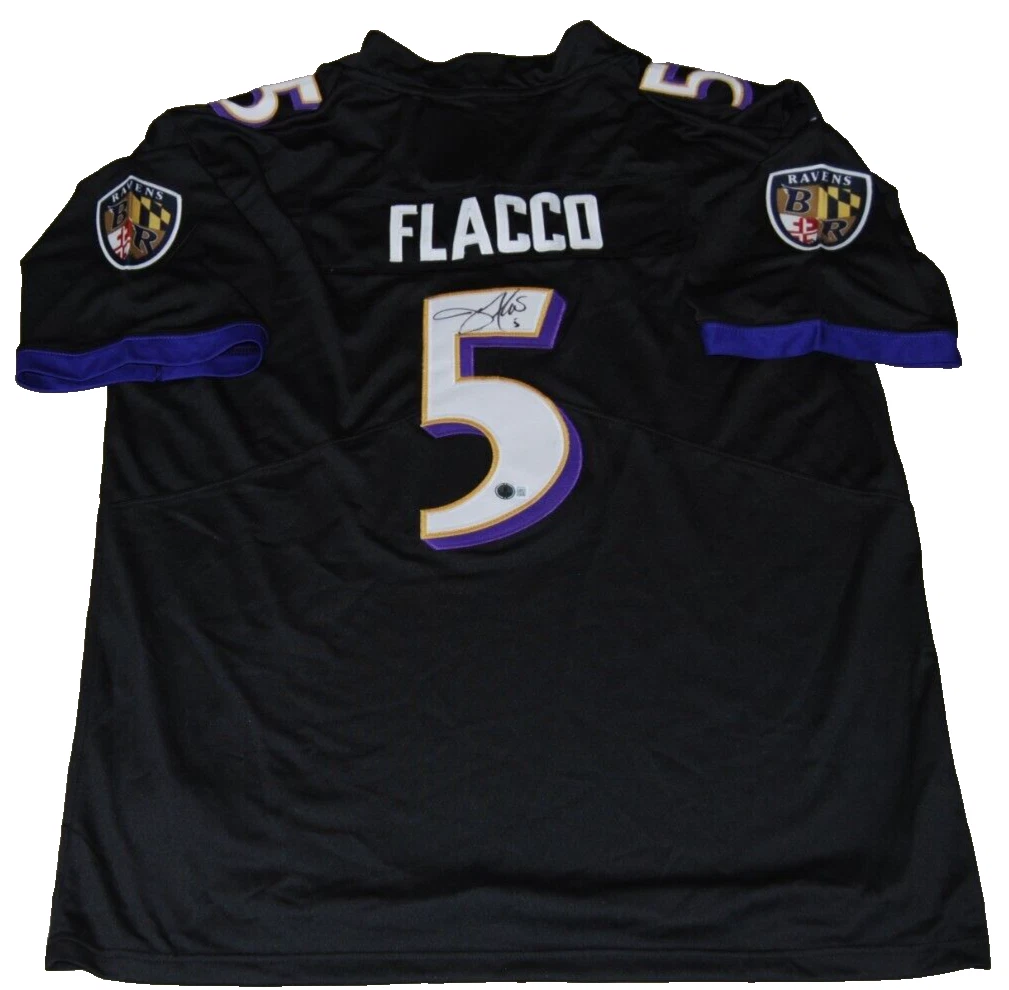 JOE FLACCO signed (BALTIMORE RAVENS) custom football jersey BECKETT BAS BP89843