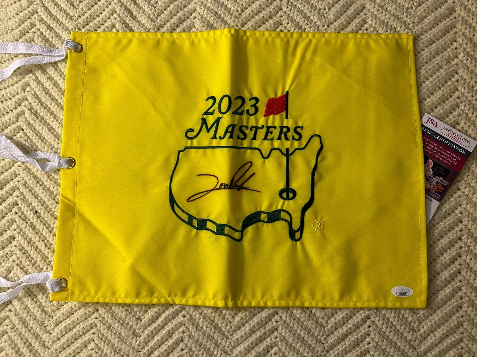 Jon Rahm SIGNED 2023 Official Masters Golf Flag JSA Authenticated COA Rare Black