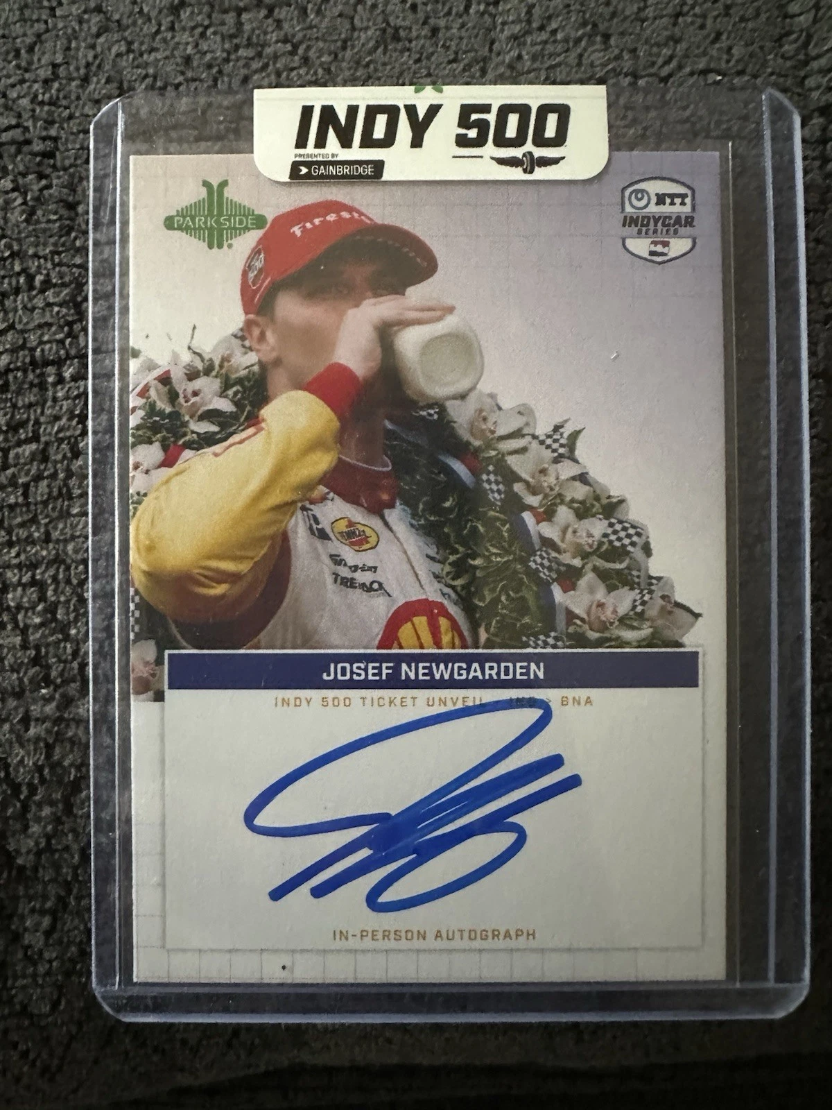Signed Josef Newgarden 2025 Indy 500 Ticket Unveiling Ltd. Parkside Trading Card