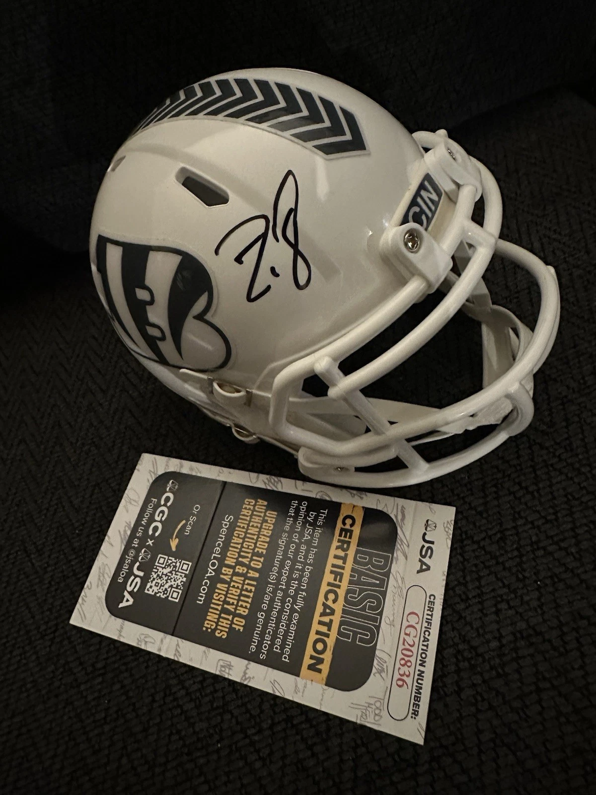 Zac Taylor Bengals Signed White Mini Helmet Autograph JSA Authenticated COA