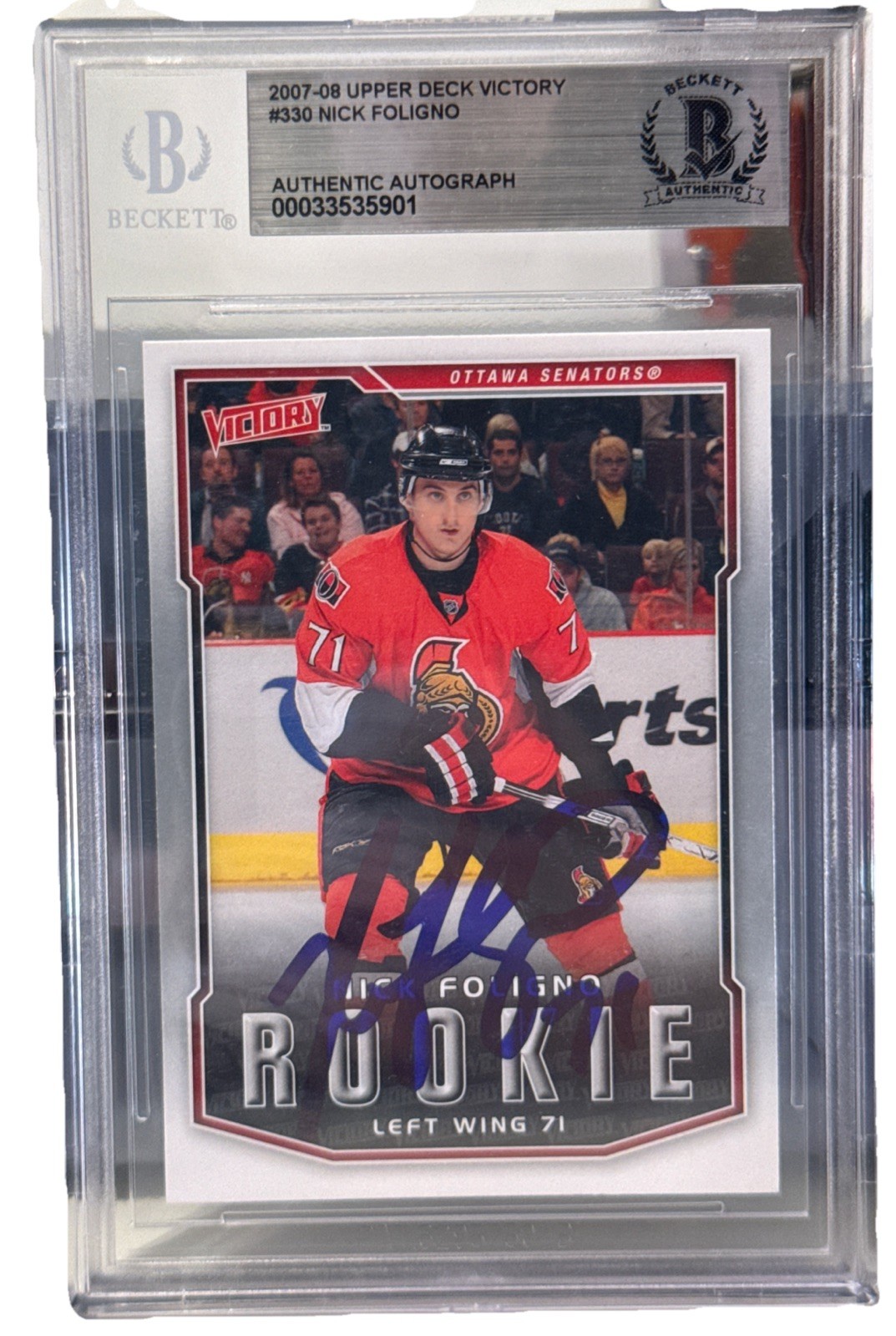 Nick Foligno signed Ottawa Senators 2007-08 UD Victory RC Beckett Blackhawks