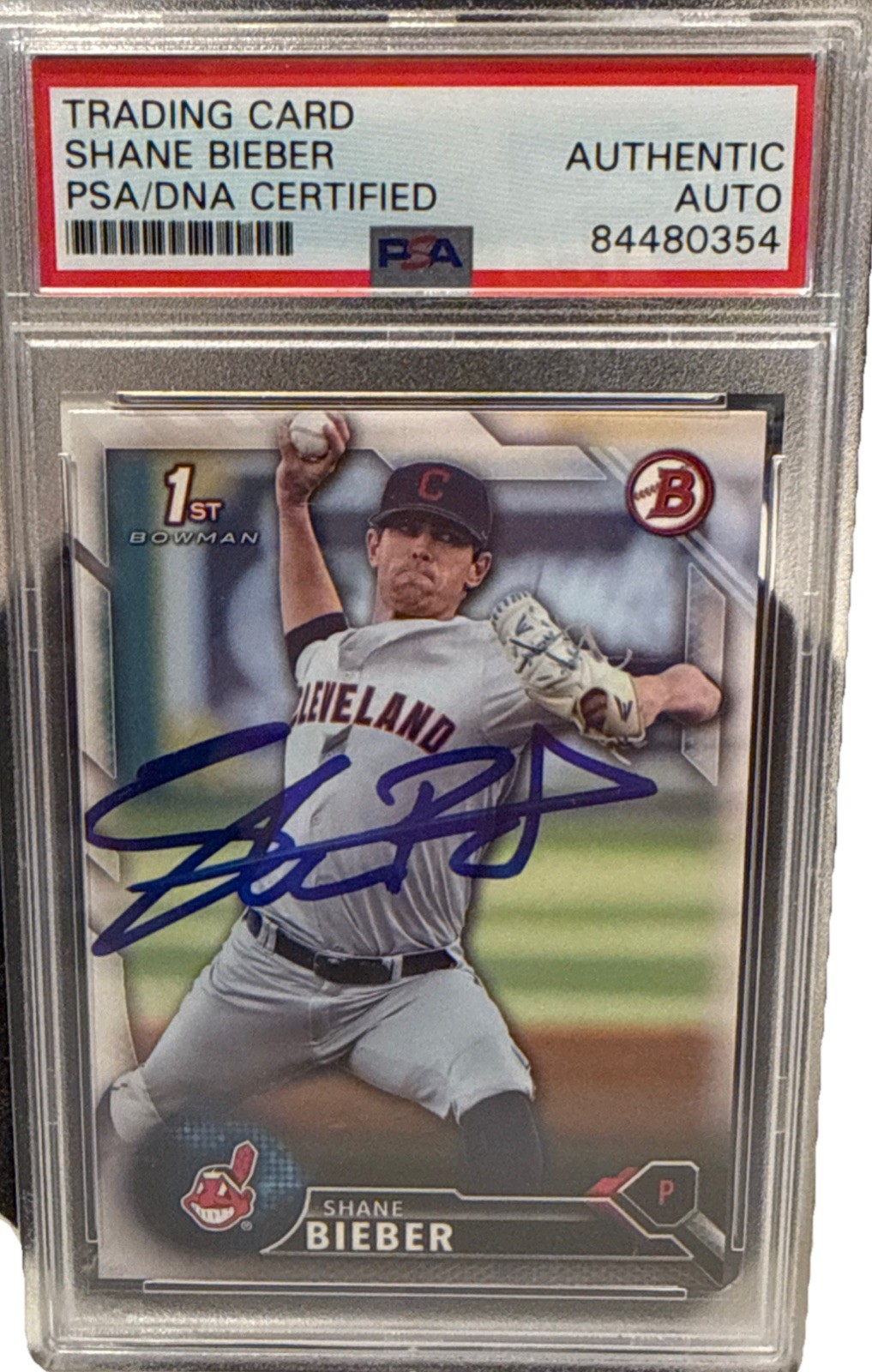 Shane Bieber signed 2021 Bowman 1st RC Cleveland Indians Card PSA/DNA 84480354