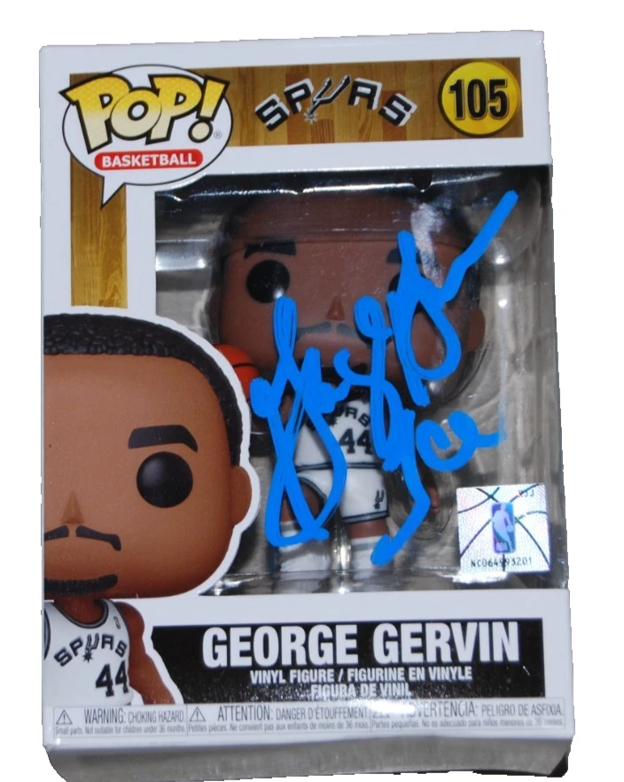 GEORGE GERVIN signed (SAN ANTONIO SPURS) Funko Pop #105 BECKETT BAS BT56263