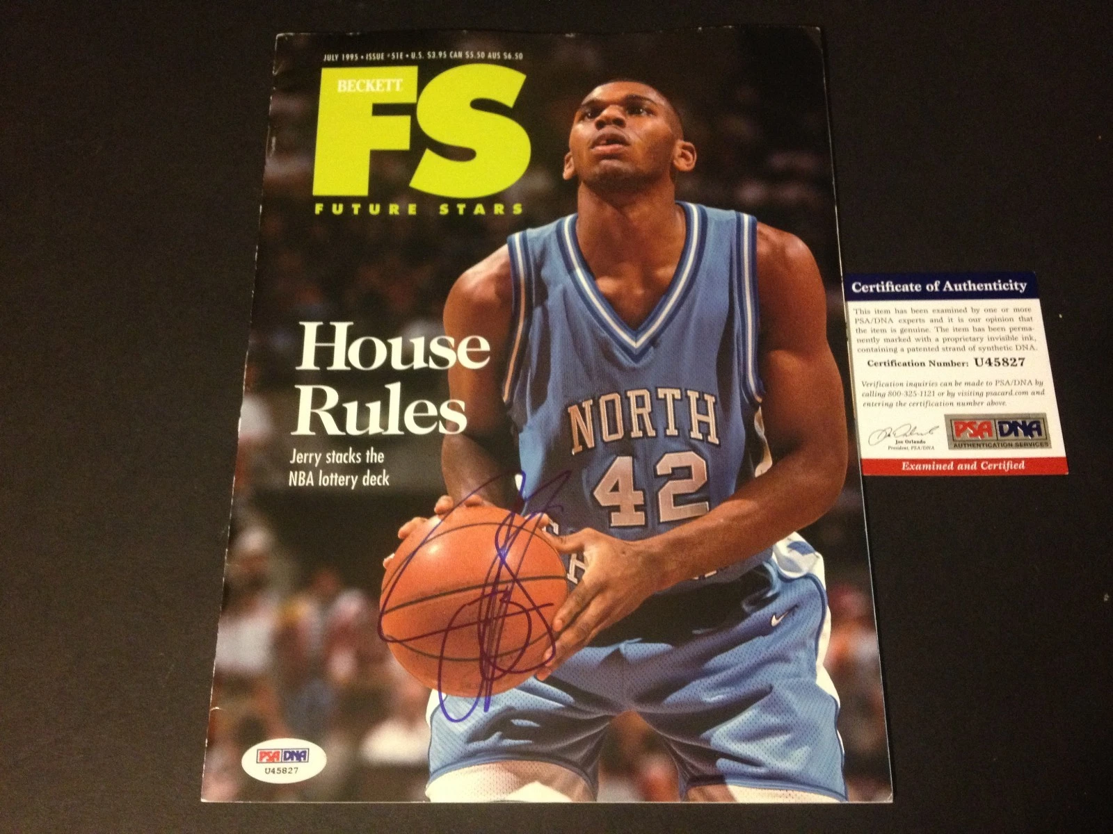 Jerry Stackhouse UNC North Carolina Signed 1995 Beckett Magazine PSA/DNA