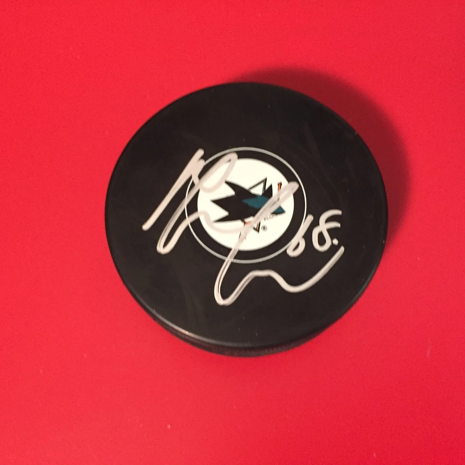 Melker Karlsson Sharks Signed Puck Holder Auto