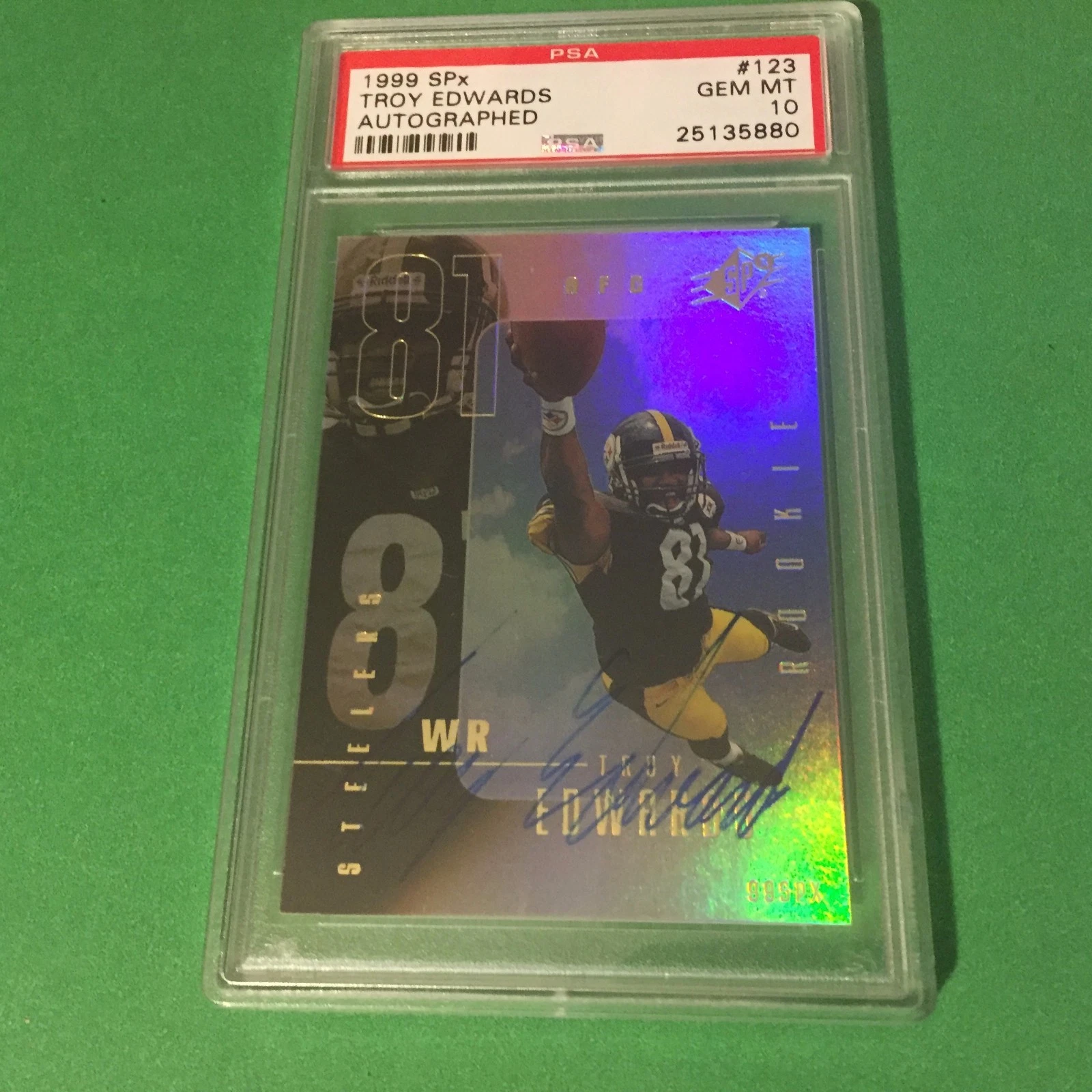 TROY EDWARDS 1999 SPX AUTOGRAPHED /1999 ROOKIE CARD  PSA 10 GEM MINT COLLECTIBLE MEMORABILIA