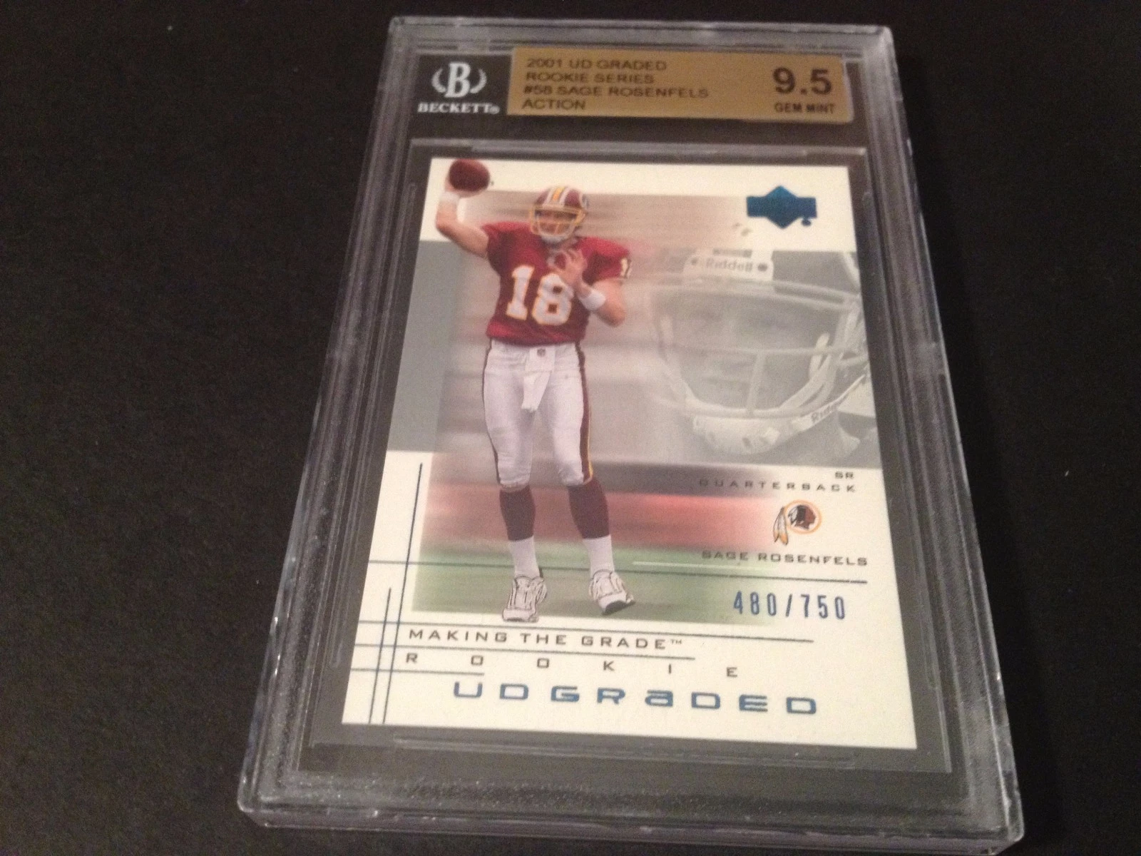 Sage Rosenfels Redskins 2001 UD Graded Action /750 Rookie BGS 9.5 Gem Mint