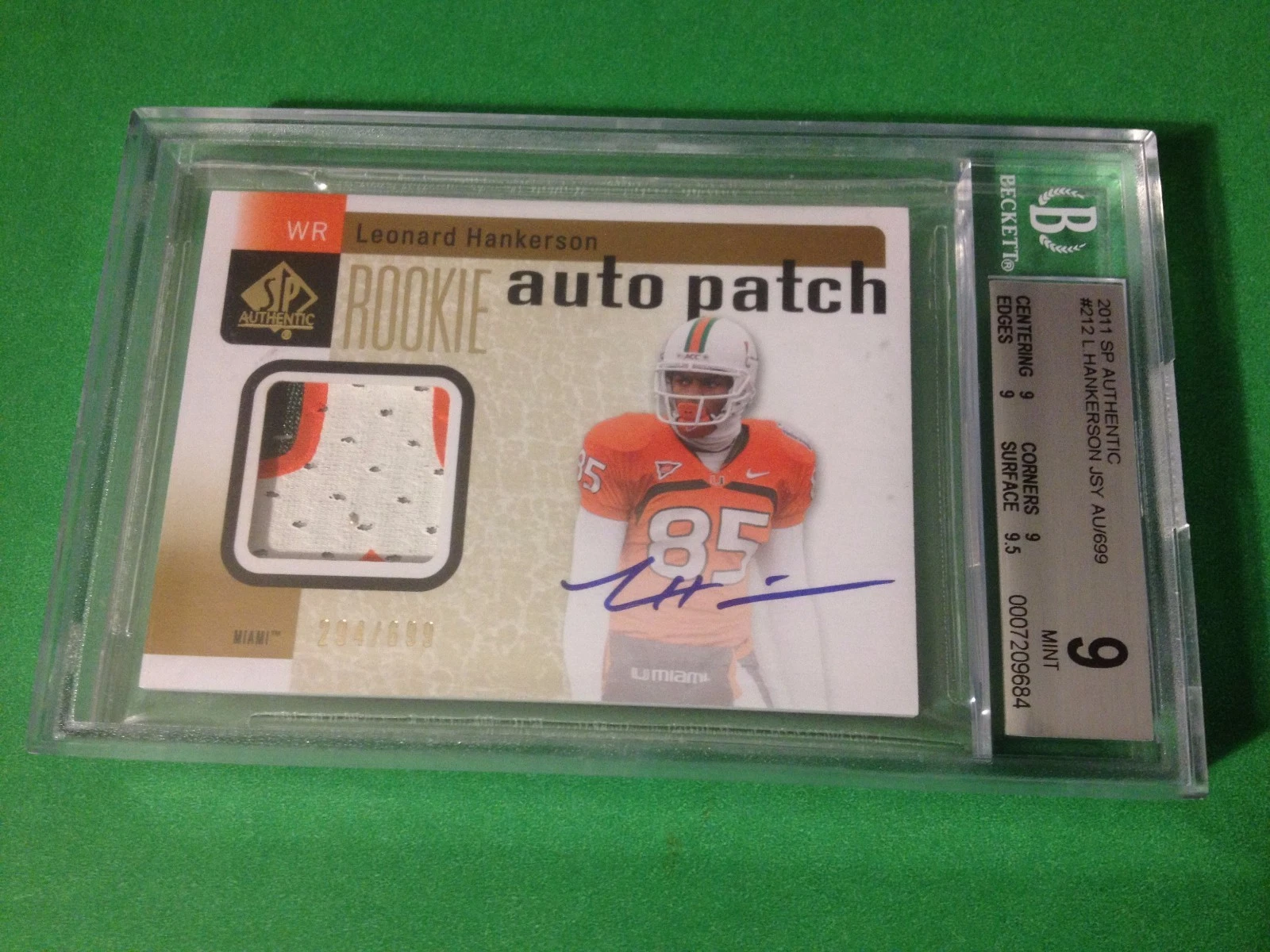 Leonard Hankerson 2011 SP Authentic Patch Autograph /699 Auto Rookie BGS 9