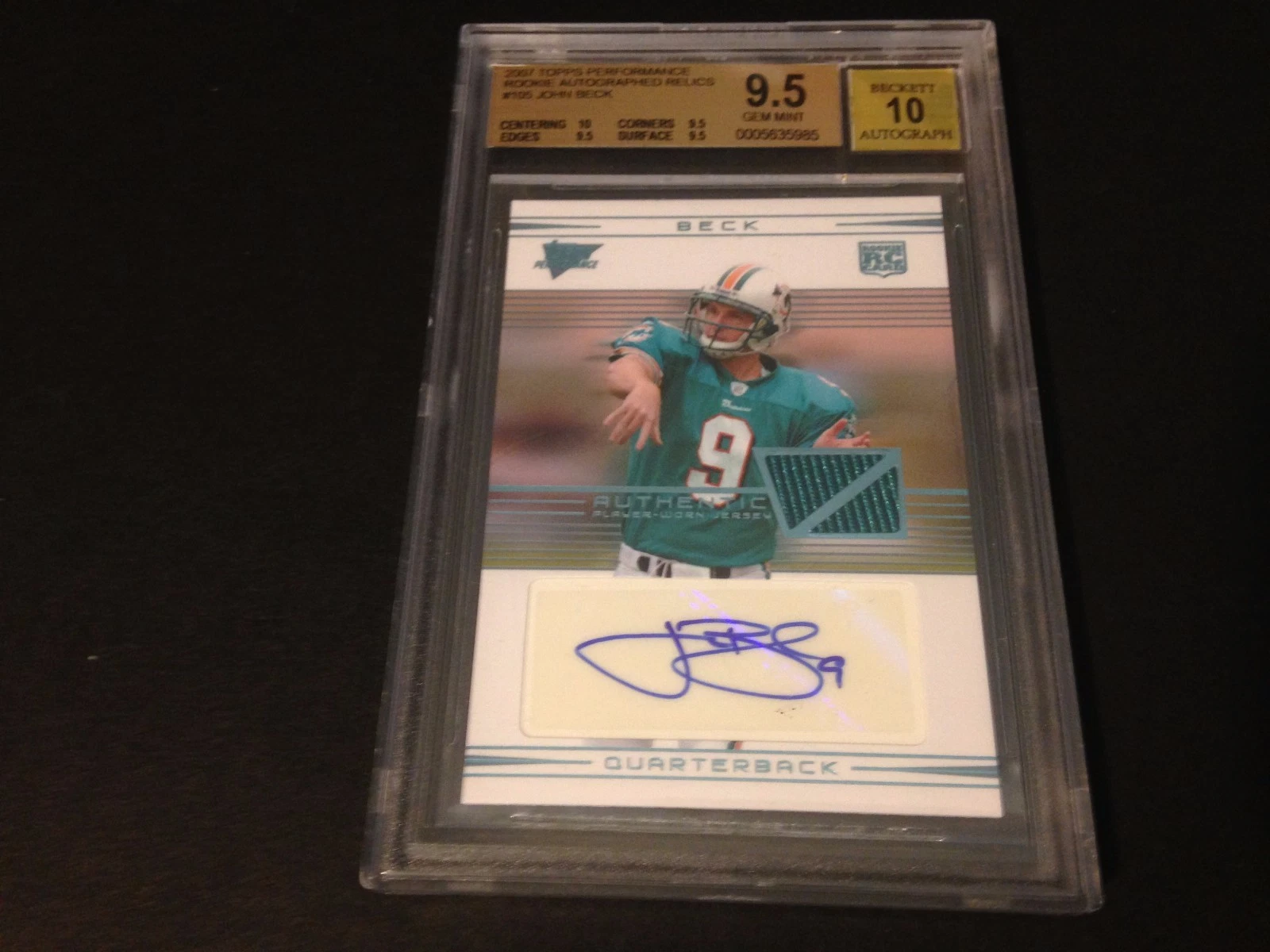 John Beck 2007 Topps Performance Relics Jersey Patch Auto Rookie BGS 9.5