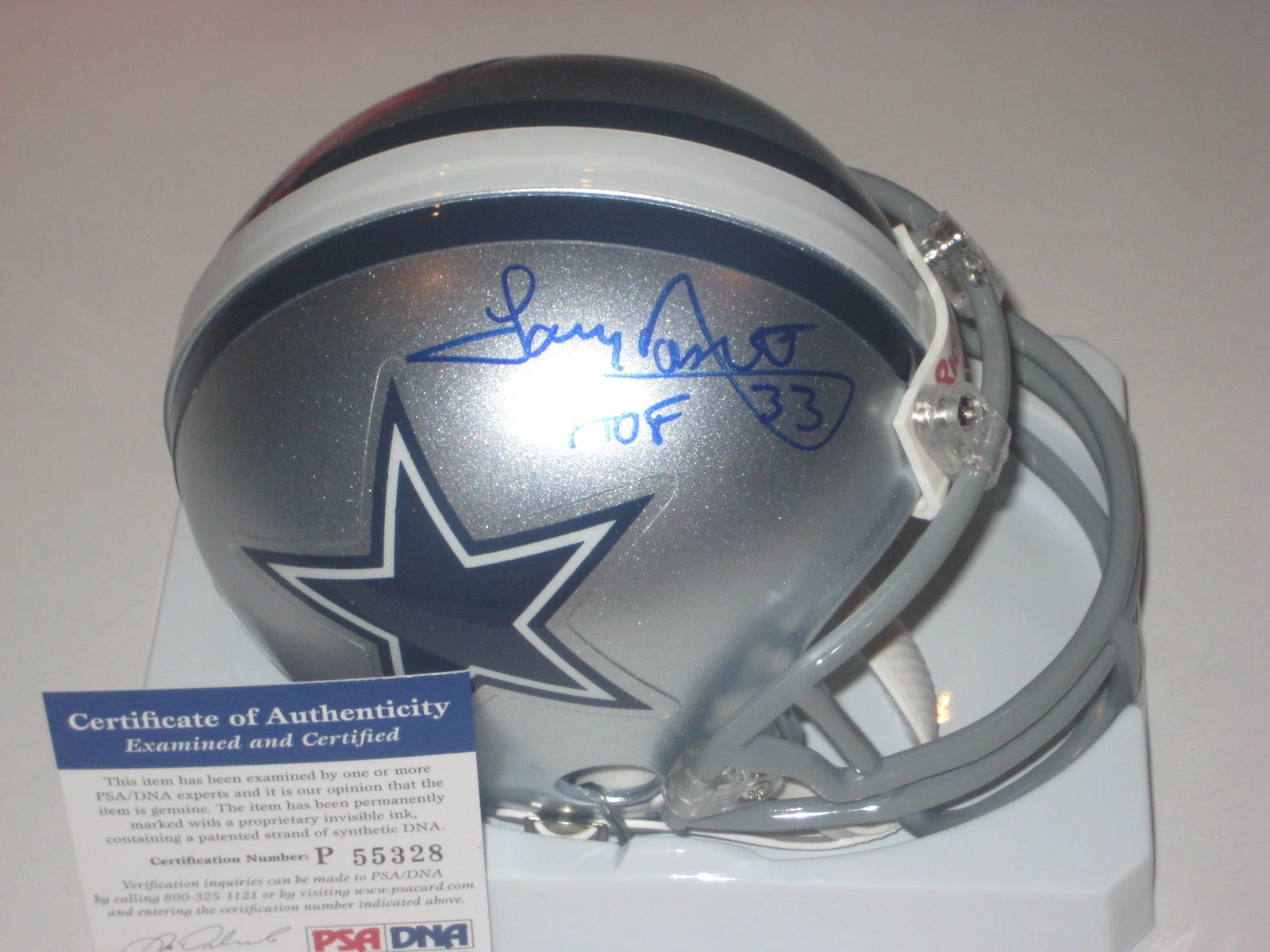 TONY DORSETT Signed Dallas COWBOYS Mini-helmet w/ PSA COA & HOF Inscription