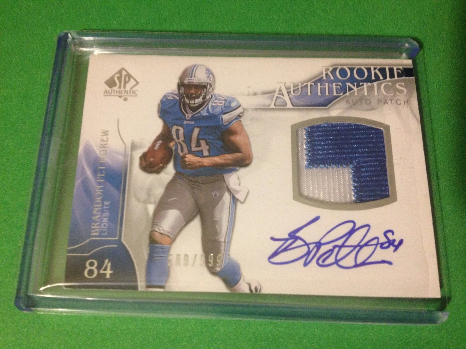 Brandon Pettigrew 2009 SP Authentic Rookie 2-CLR Patch Jersey Auto /999