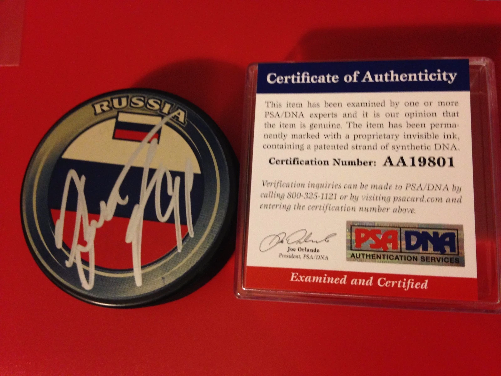 Vladimir Tarasenko Blues Russia Flag Signed Puck Auto PSA/DNA COA