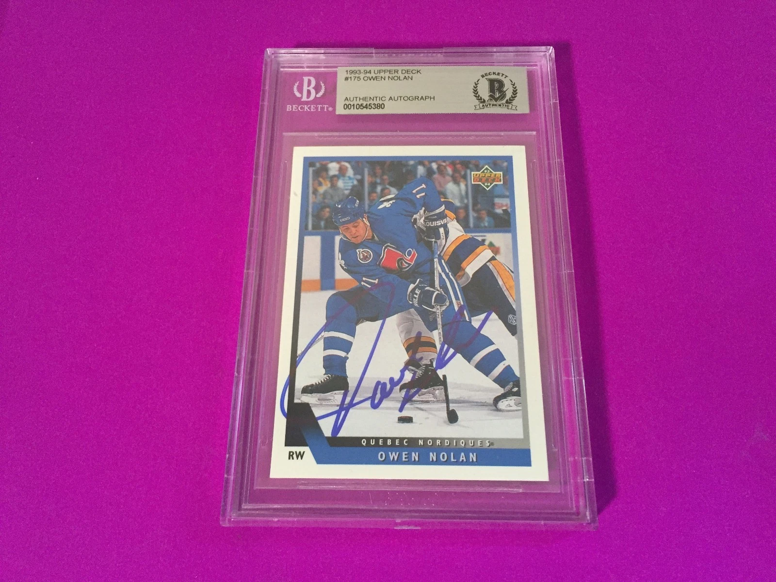 Owen Nolan Nordiques 1993-94 Upper Deck Signed Auto Beckett SLABBED BAS