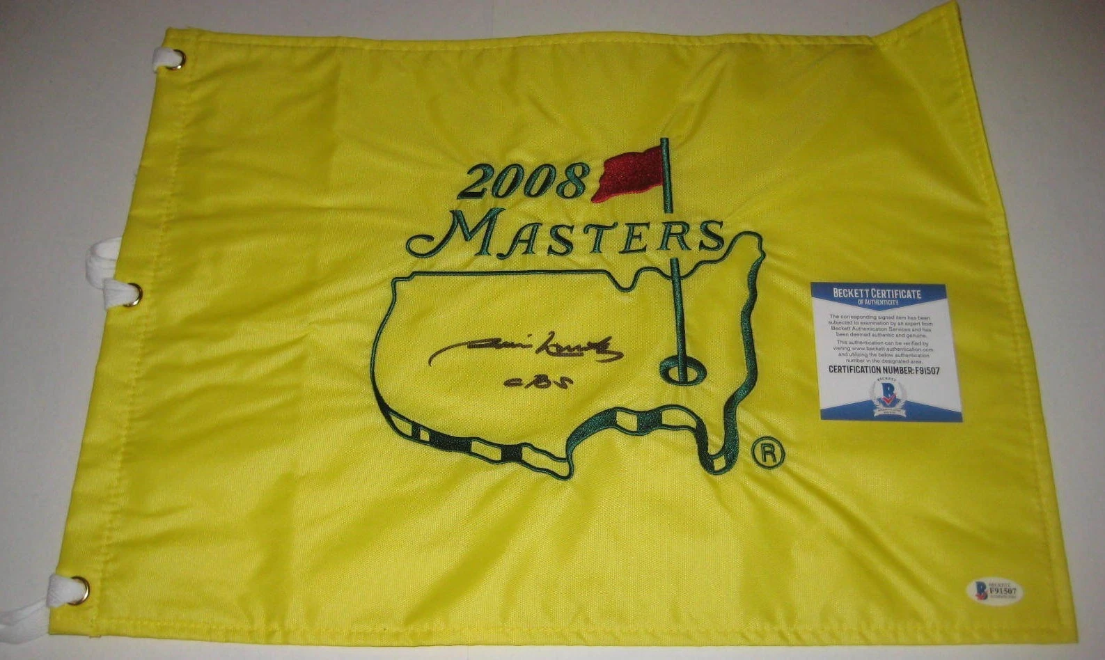 JIM NANTZ (CBS) Signed 2008 MASTERS Embroidered Pin Flag w/ Beckett COA