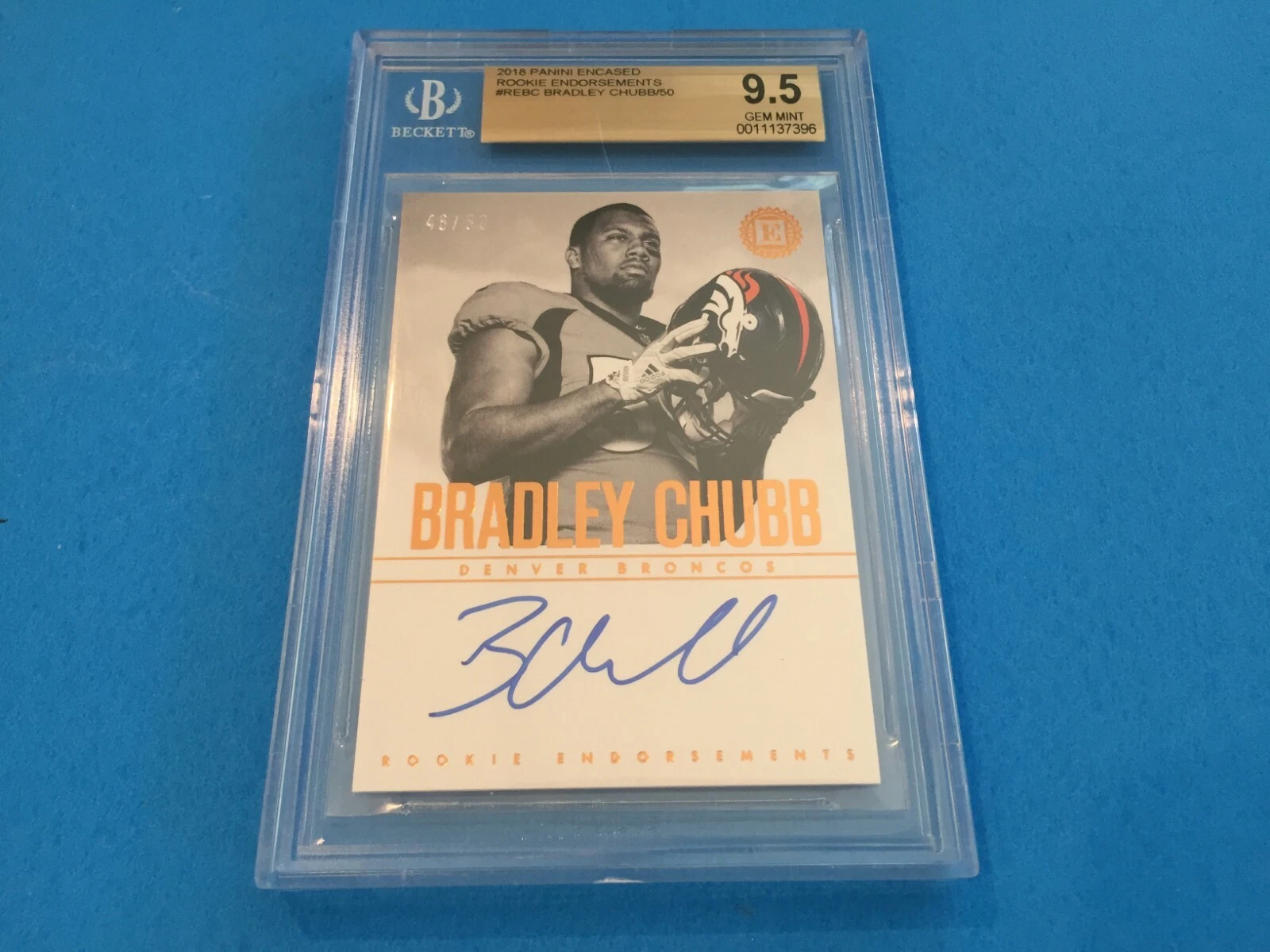 Bradley Chubb Broncos 2018 Panini Encased Rookie Endorsements /50 BGS 9.5