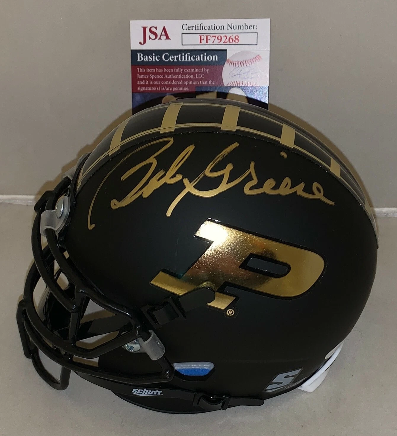Bob Griese Dolphins signed Purdue Boilermakers Black Matte mini helmet Proof JSA