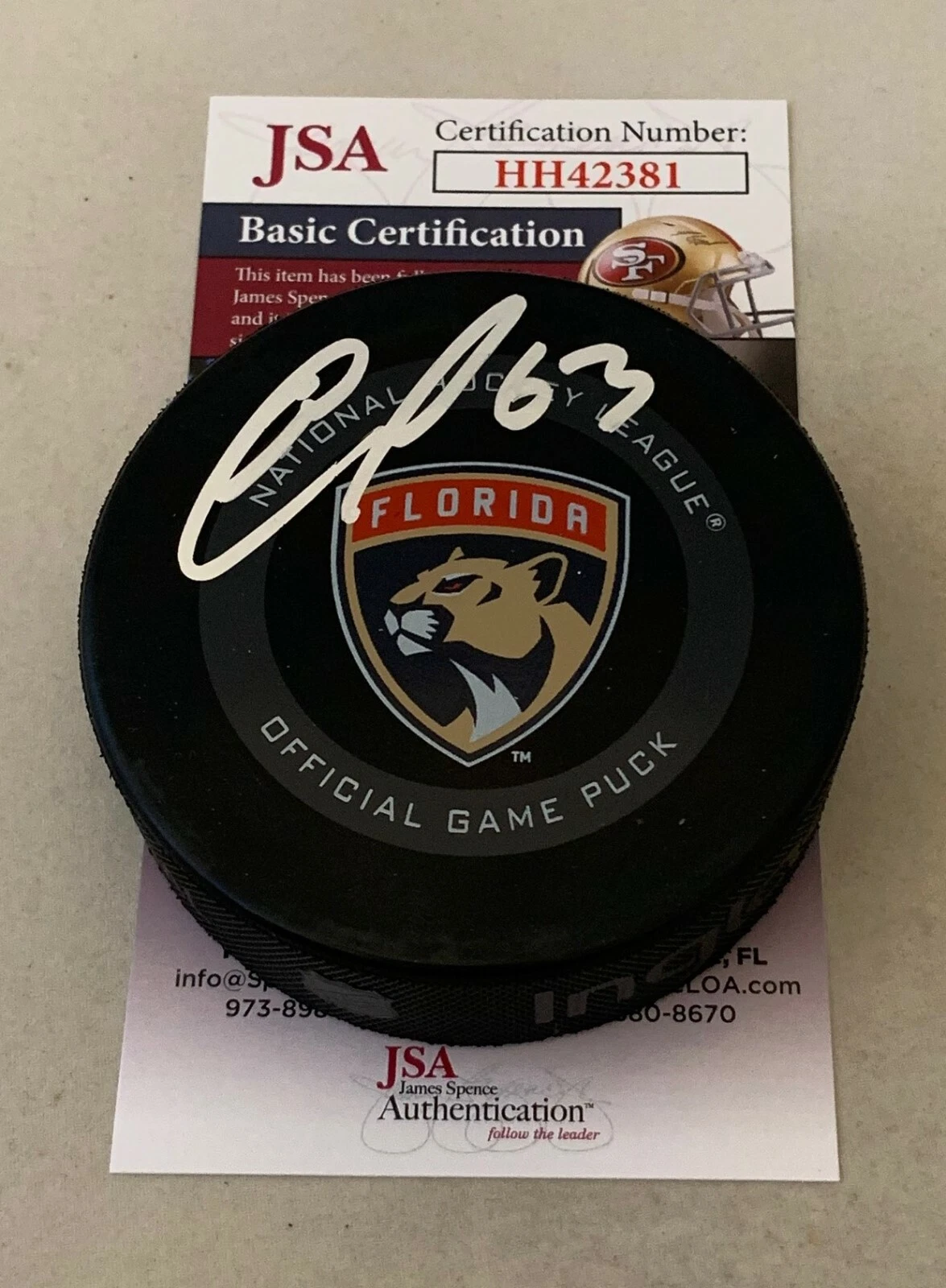 Evgenii Dadonov signed Florida Panthers Official Game Puck autographed JSA