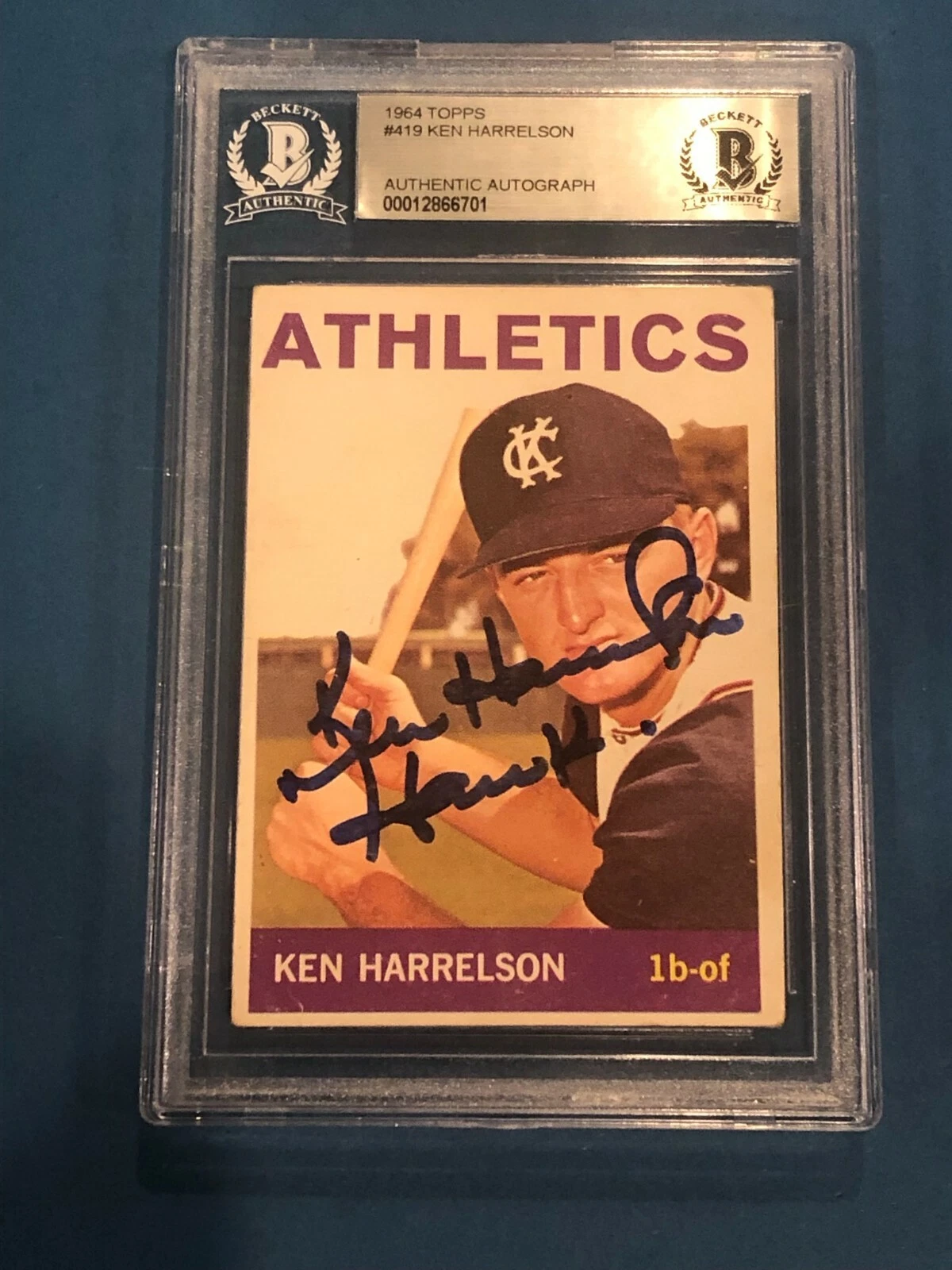 KEN HARRELSON Signed 1964 TOPPS ROOKIE Card #419 Beckett Authenticated (BAS) RC