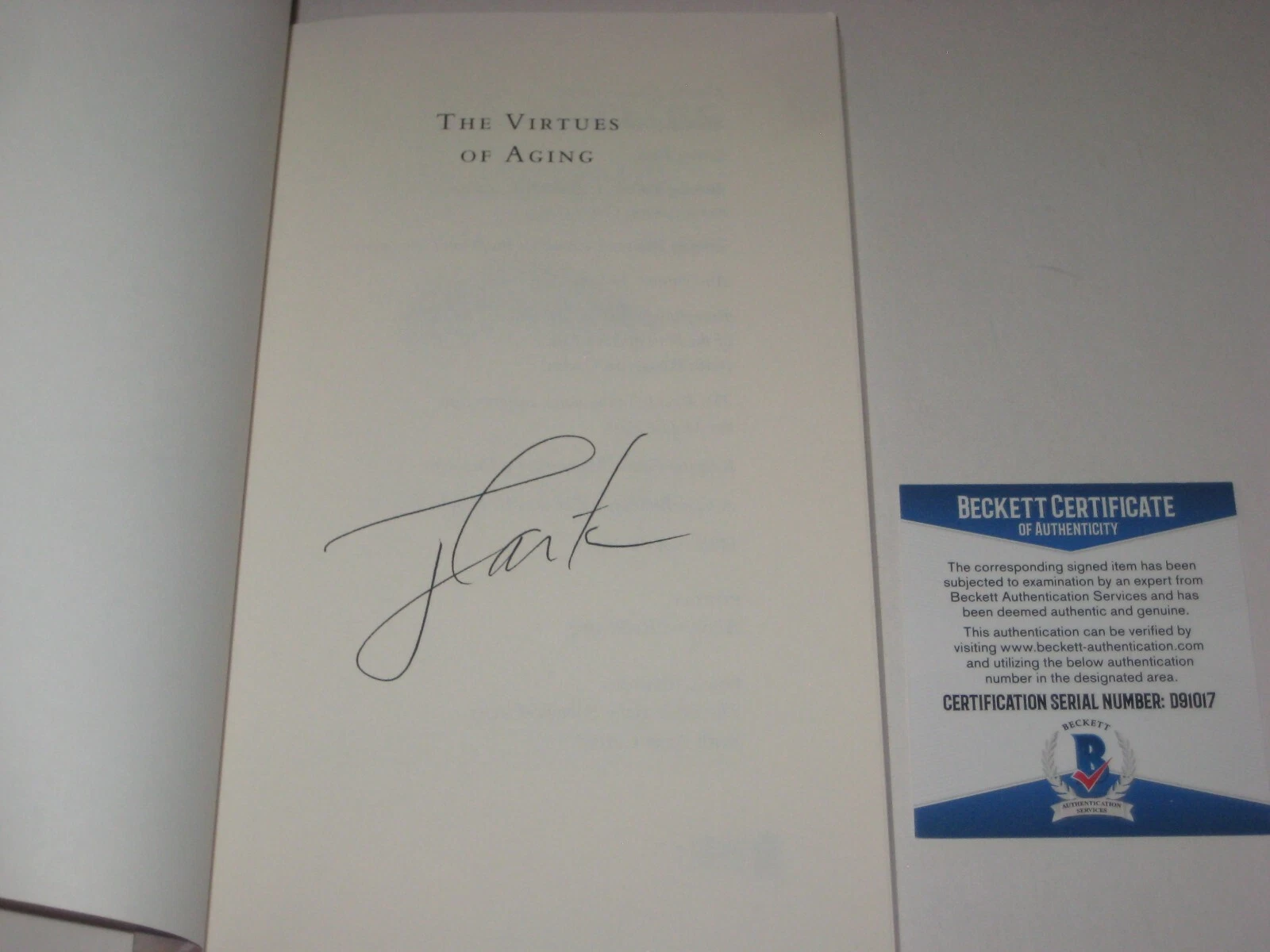 President JIMMY CARTER Signed THE VIRTUES OF AGING Book w/ Beckett COA
