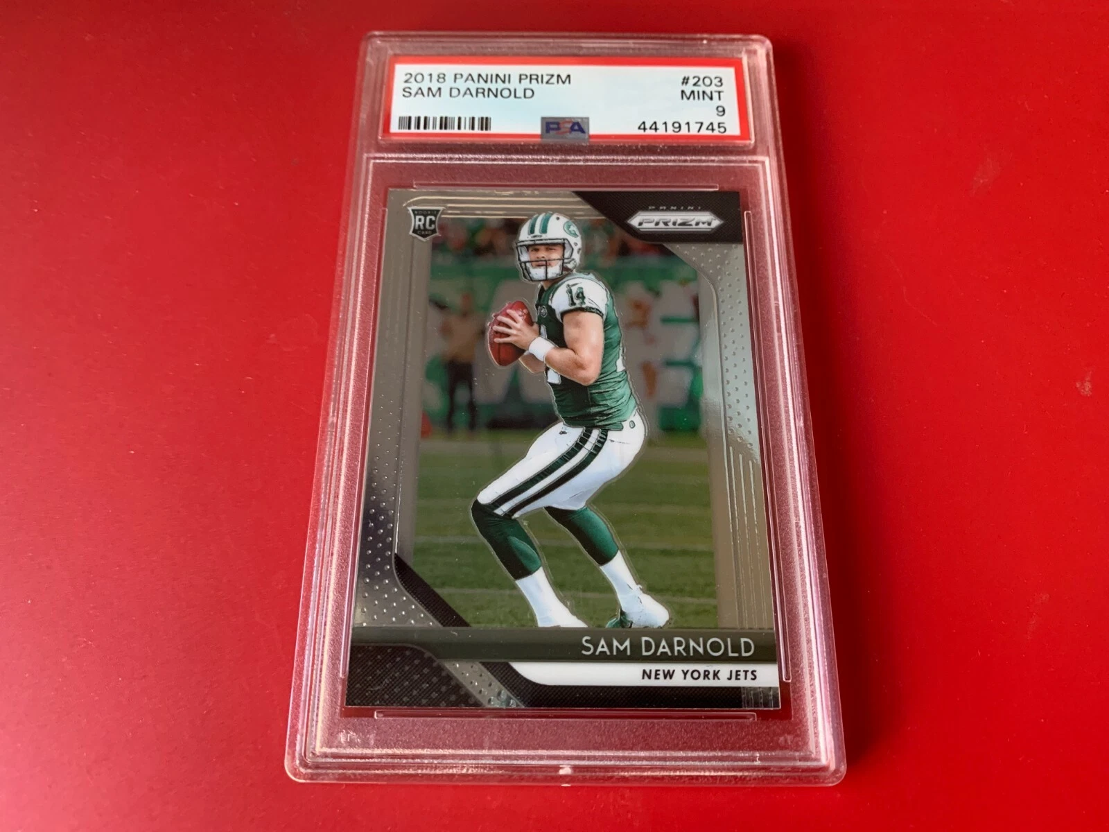 SAM DARNOLD JETS 2018 PANINI PRIZM ROOKIE CARD PSA 9 COLLECTIBLE MEMORABILIA