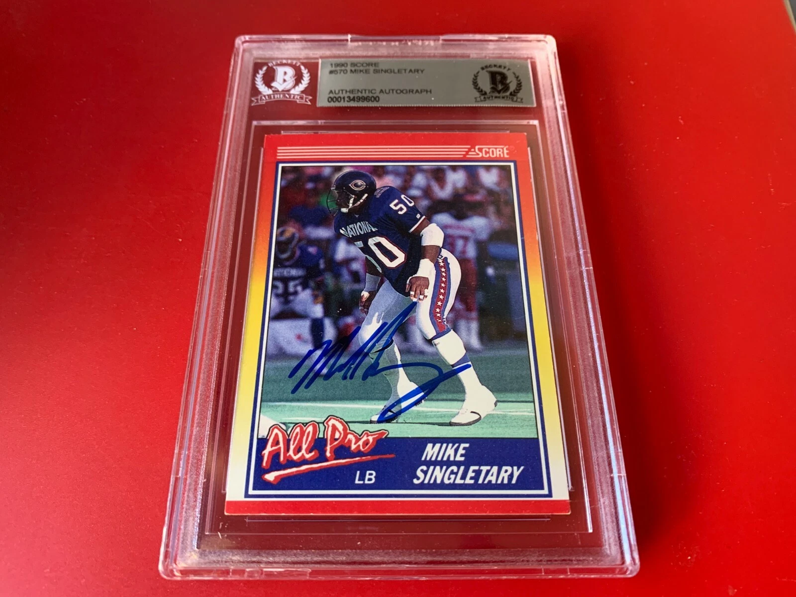 Mike Singletary BEARS 1990 Score All-Pro Card Signed Auto Beckett BAS Slabbed