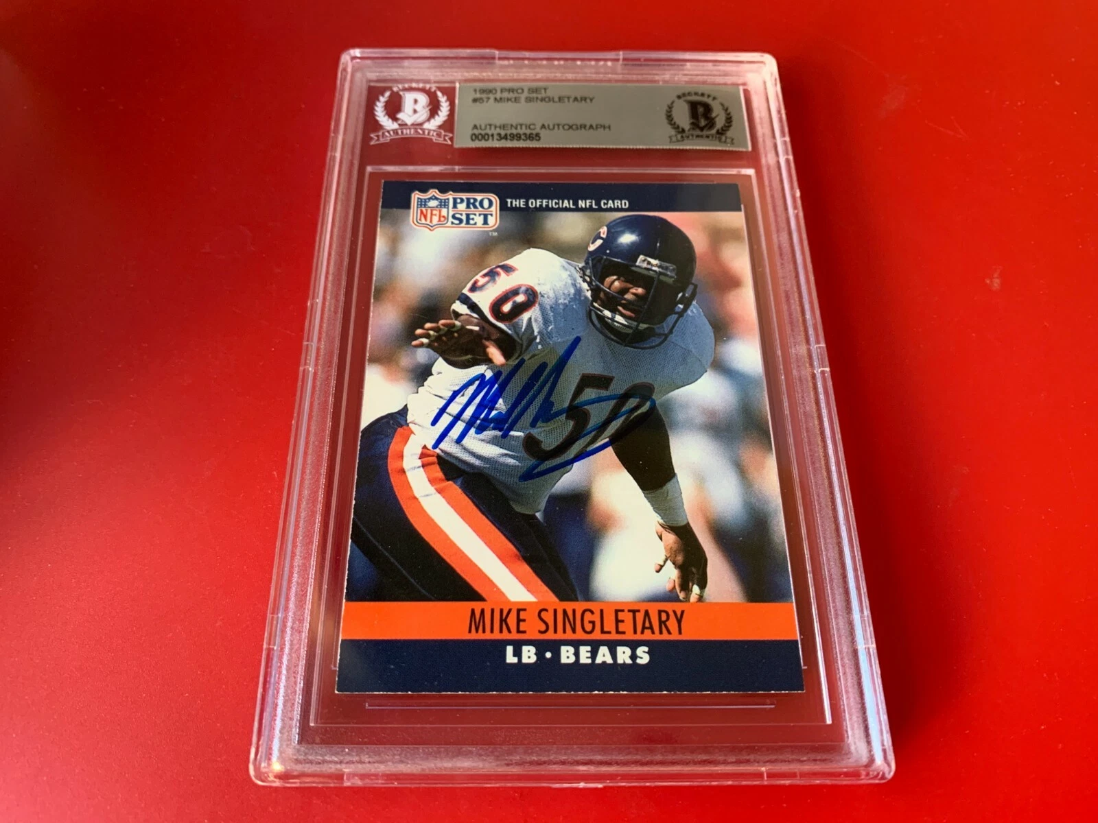 Mike Singletary BEARS 1990 Pro Set Card Signed Auto Beckett BAS Slabbed