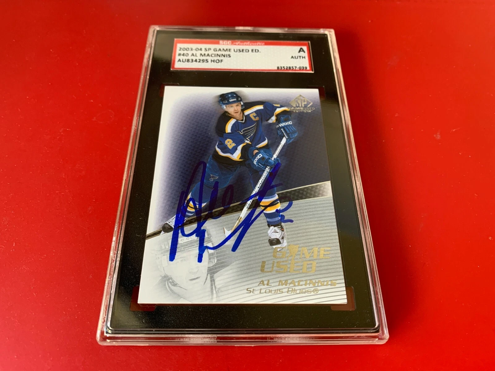 Al MacInnis HOF Blues 2003-04 UD SP Game USED ED. Card Signed Auto SGC Certified