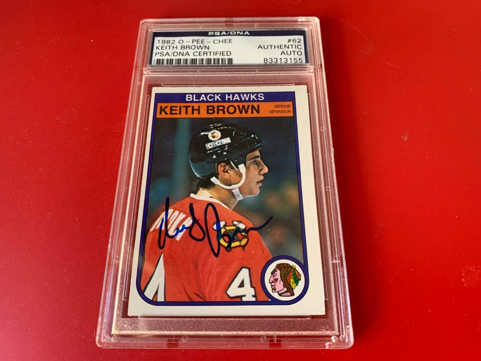 Keith Brown Blackhawks 1982 O-Pee-Chee Card Signed Auto PSA/DNA