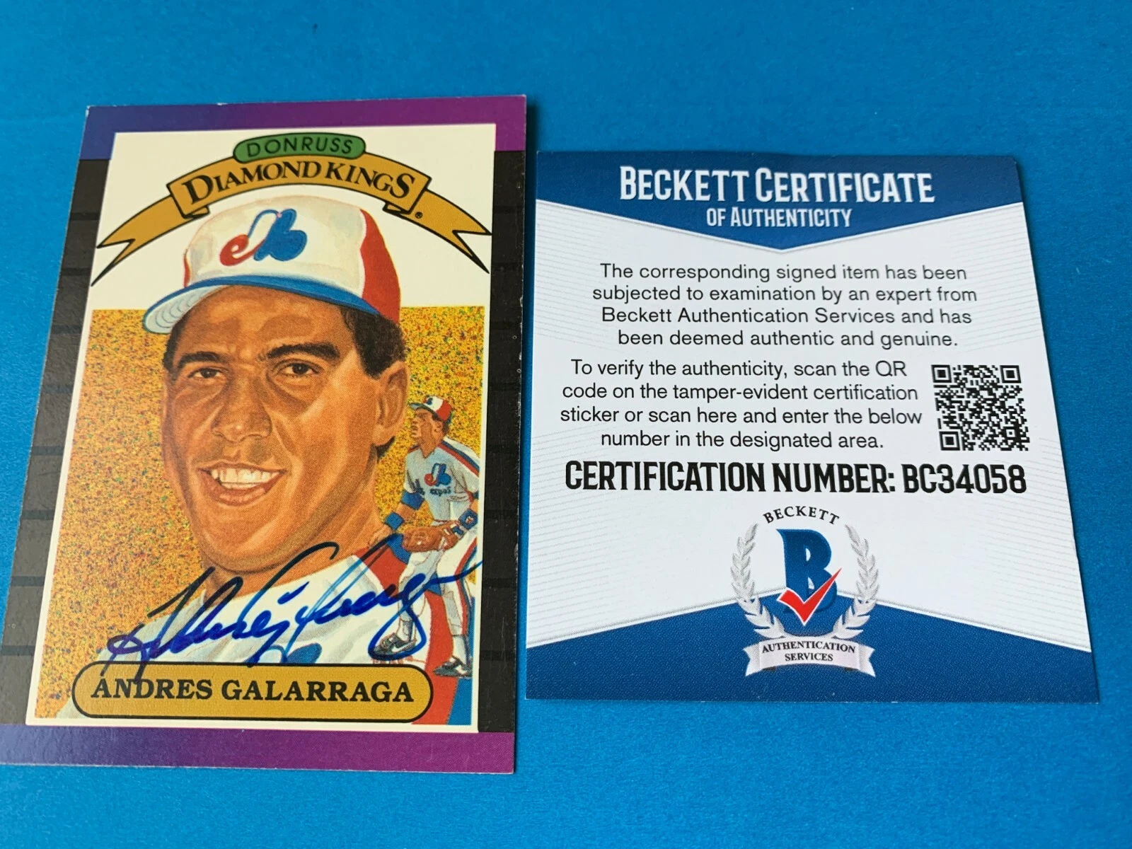 Andres Galarraga Expos 1988 Donruss Diamond Kings Card Signed Auto BAS COA
