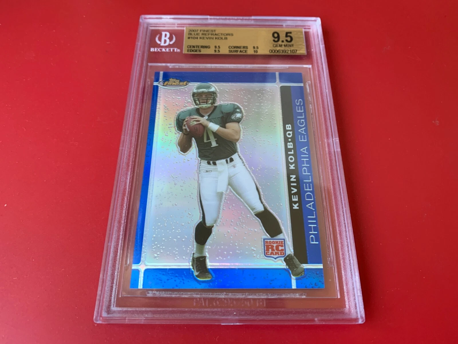 Kevin Kolb 2007 Finest Refractors Rookie /299 Card BGS 9.5 GEM MINT
