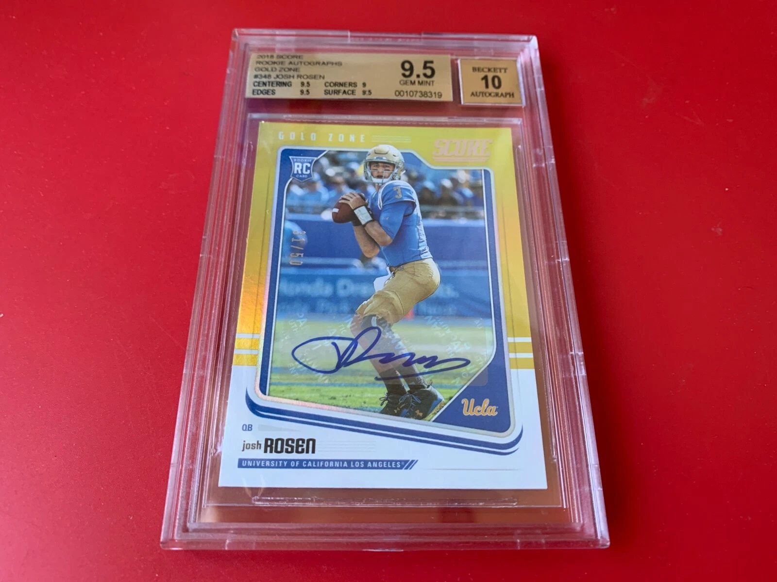 Josh Rosen 2018 Score Rookie GOLD Zone Autographs Auto /50 Rookie Card BGS 9.5