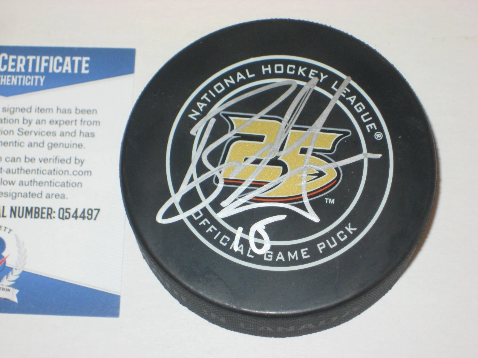 RYAN GETZLAF Signed Anaheim DUCKS 25th Anniv. Official GAME Puck w/ BAS COA