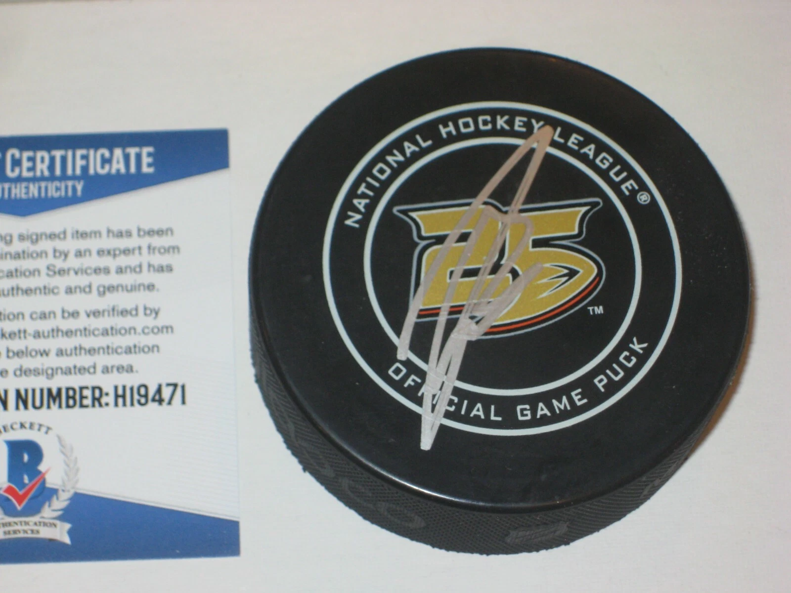 JOHN GIBSON Signed Anaheim DUCKS 25th Anniv. Official GAME Puck w/ BAS COA