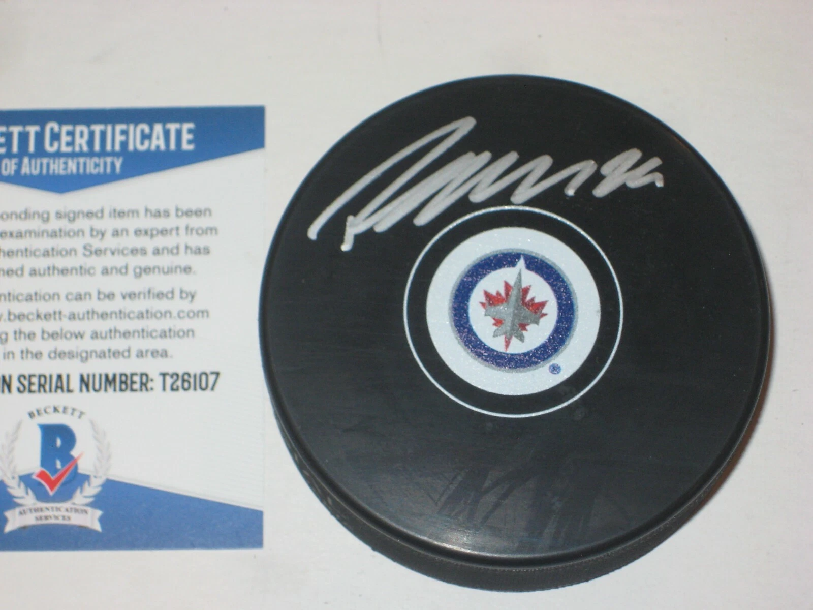 PATRIK LAINE Signed Winnipeg JETS Puck w/ Beckett COA (BAS)