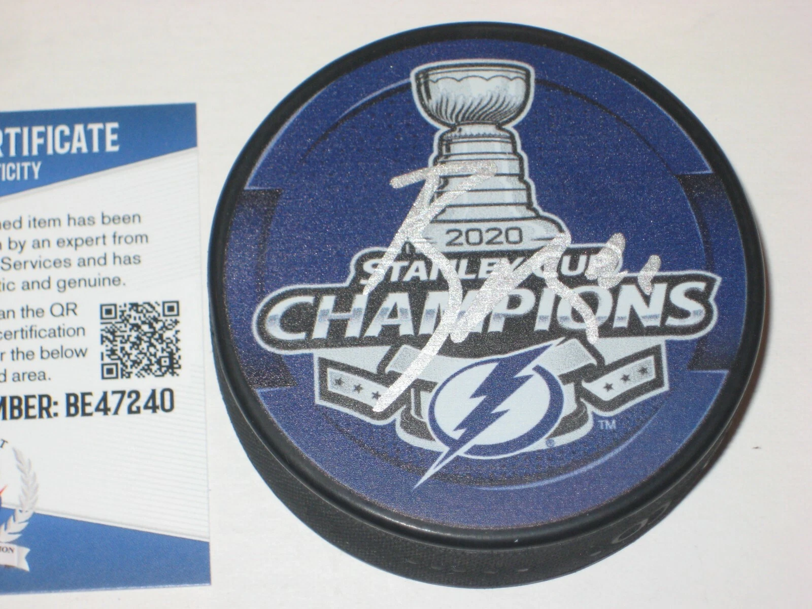 BRAYDEN POINT Signed 2020 STANLEY CUP CHAMPS Puck w/ Beckett COA (BAS)