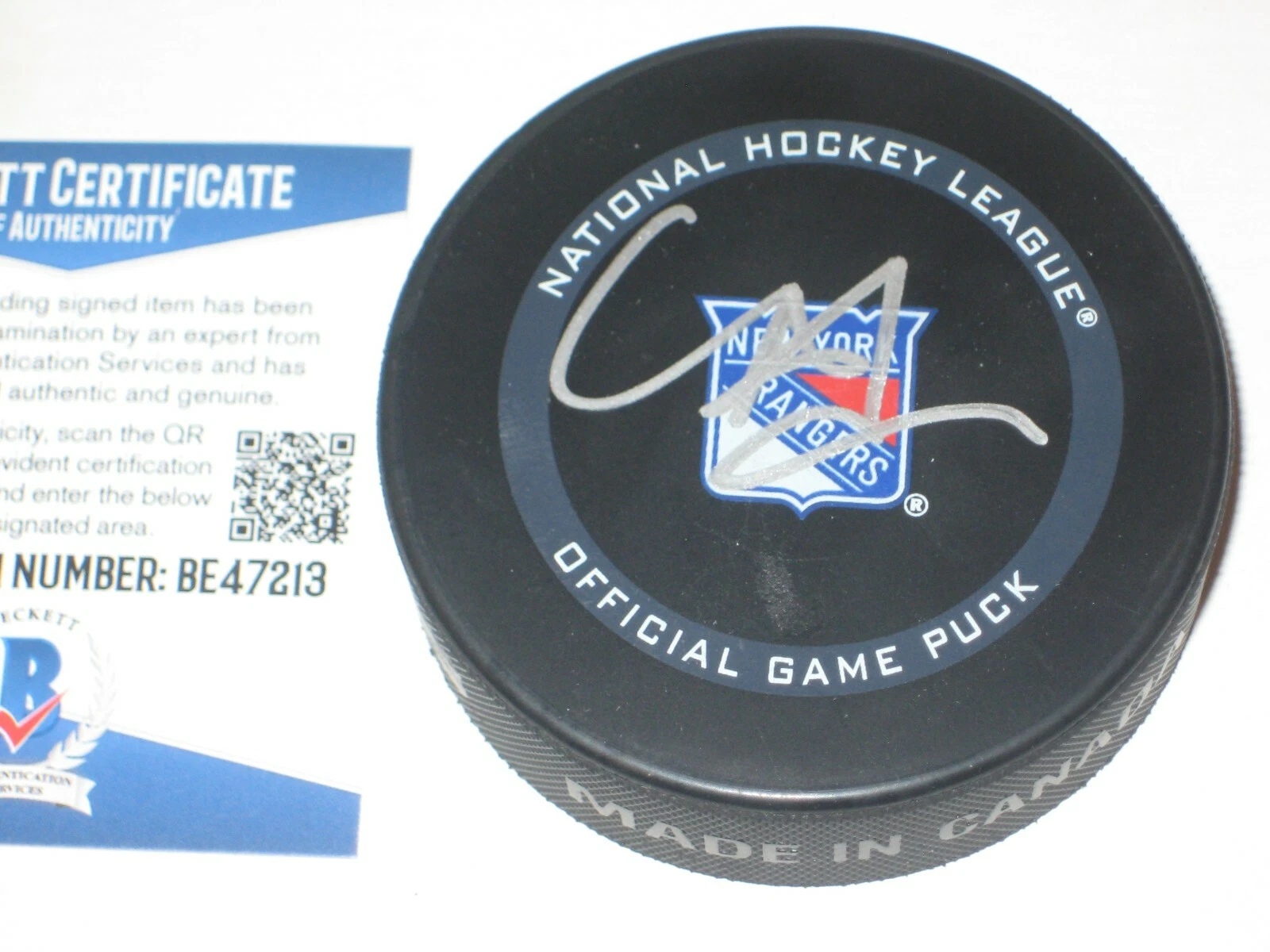 CHRIS DRURY Signed New York RANGERS Official GAME Puck w/ Beckett COA (BAS)