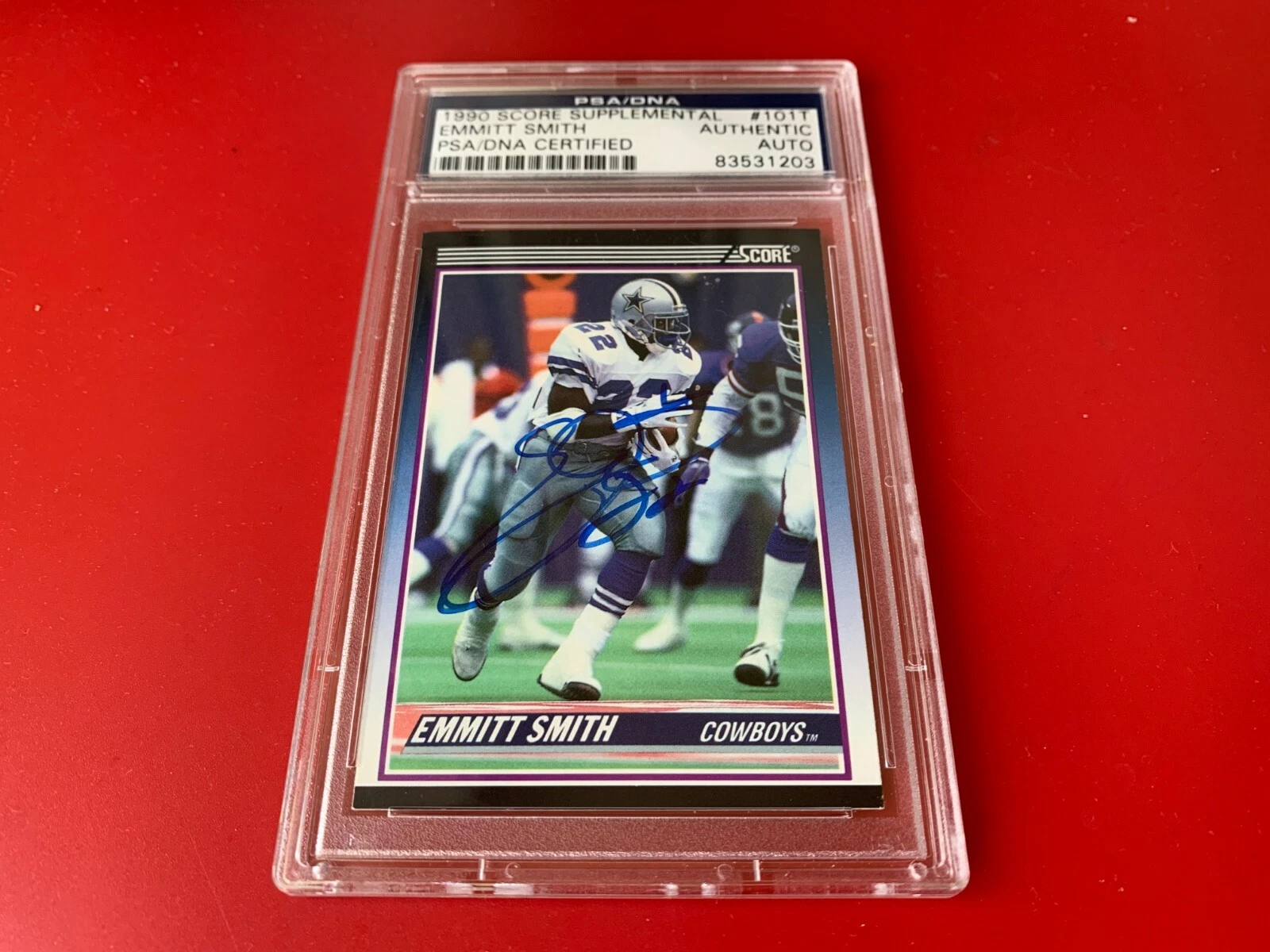 Emmitt Smith Cowboys HOF 1990 Score Rookie Card Signed Auto PSA/DNA Slabbed